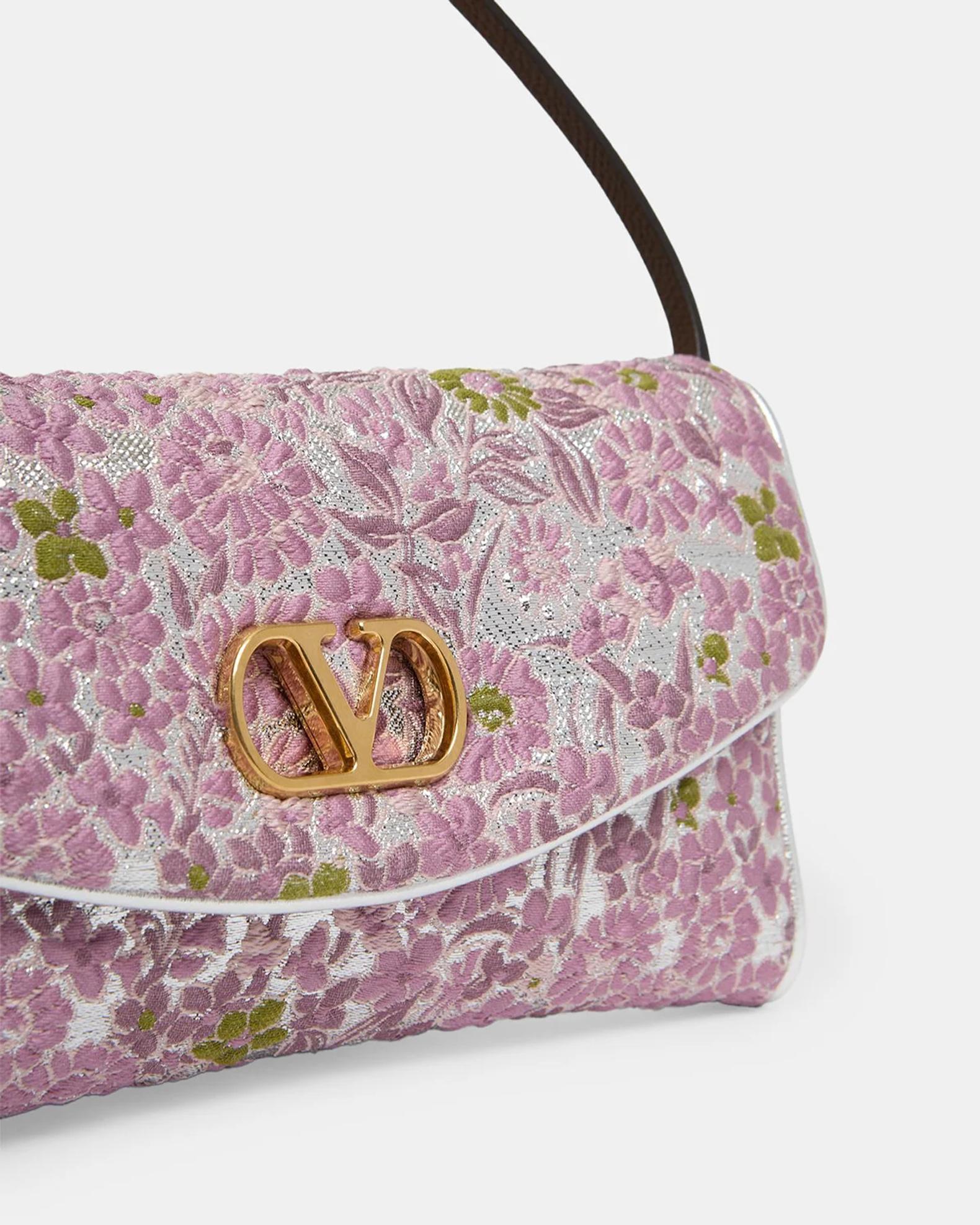 Valentino Garavani Devain Metallic Floral Jacquard Top-Handle Bag