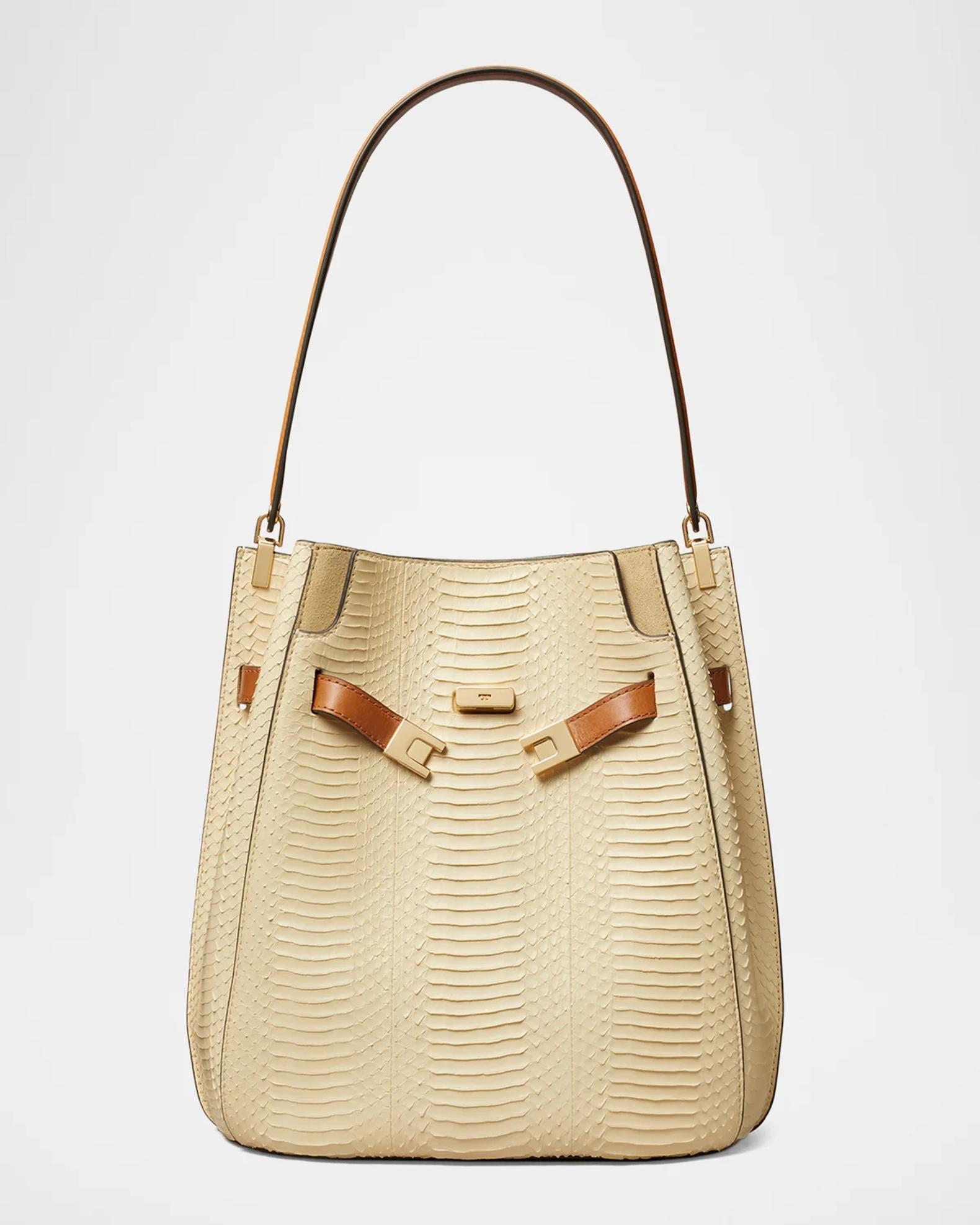 Tory Burch Lee Radziwill Snake-Embossed Leather Bucket Bag