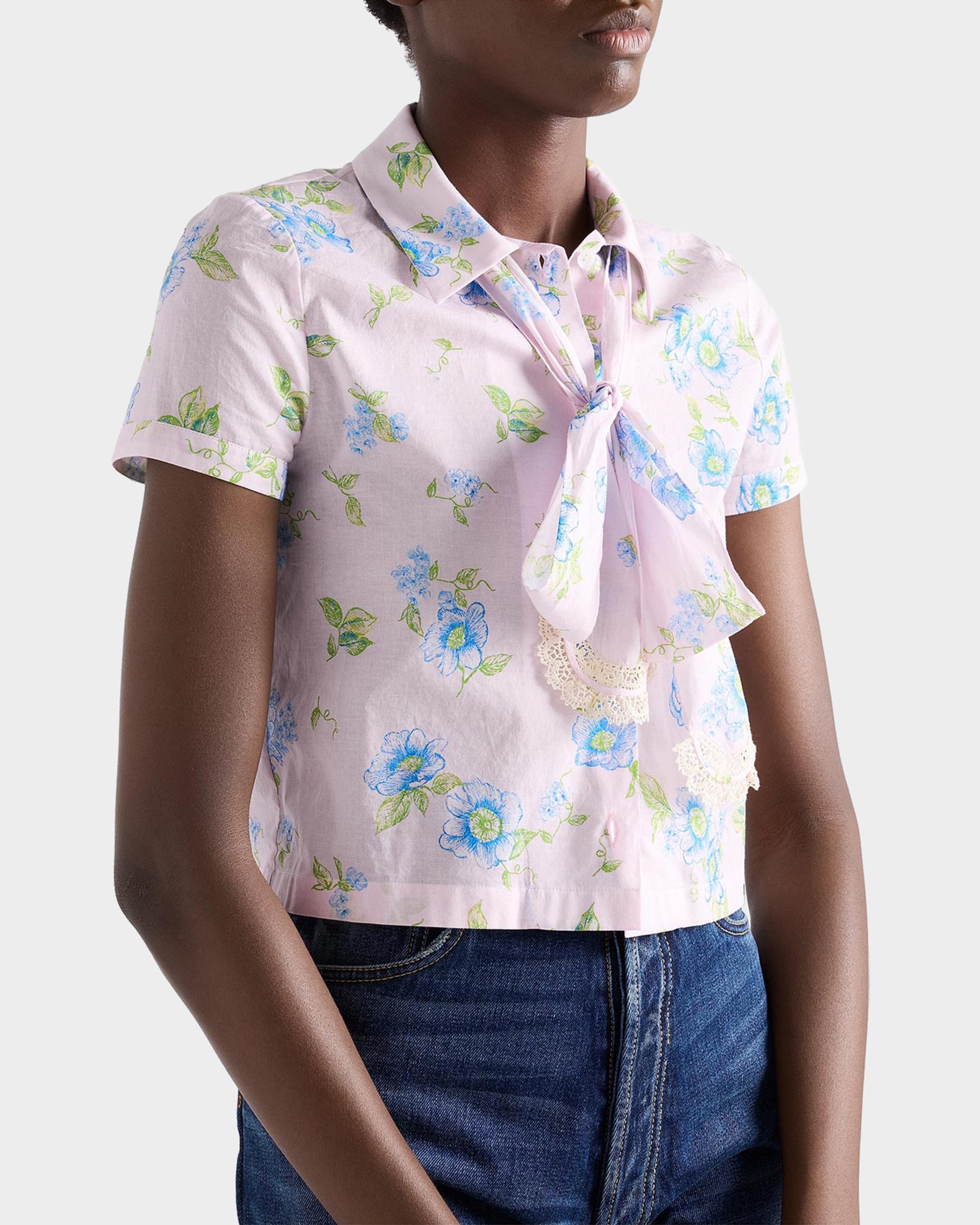 Prada Printed Tieneck Cotton Blouse | Neiman Marcus