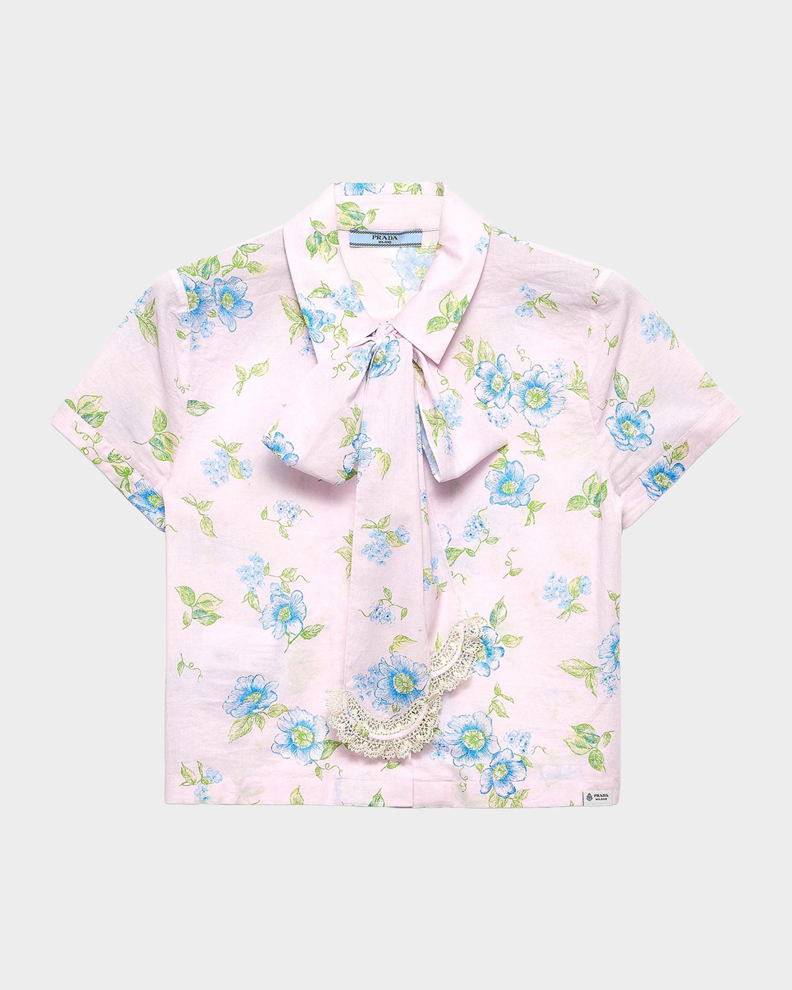Prada Printed Tieneck Cotton Blouse | Neiman Marcus