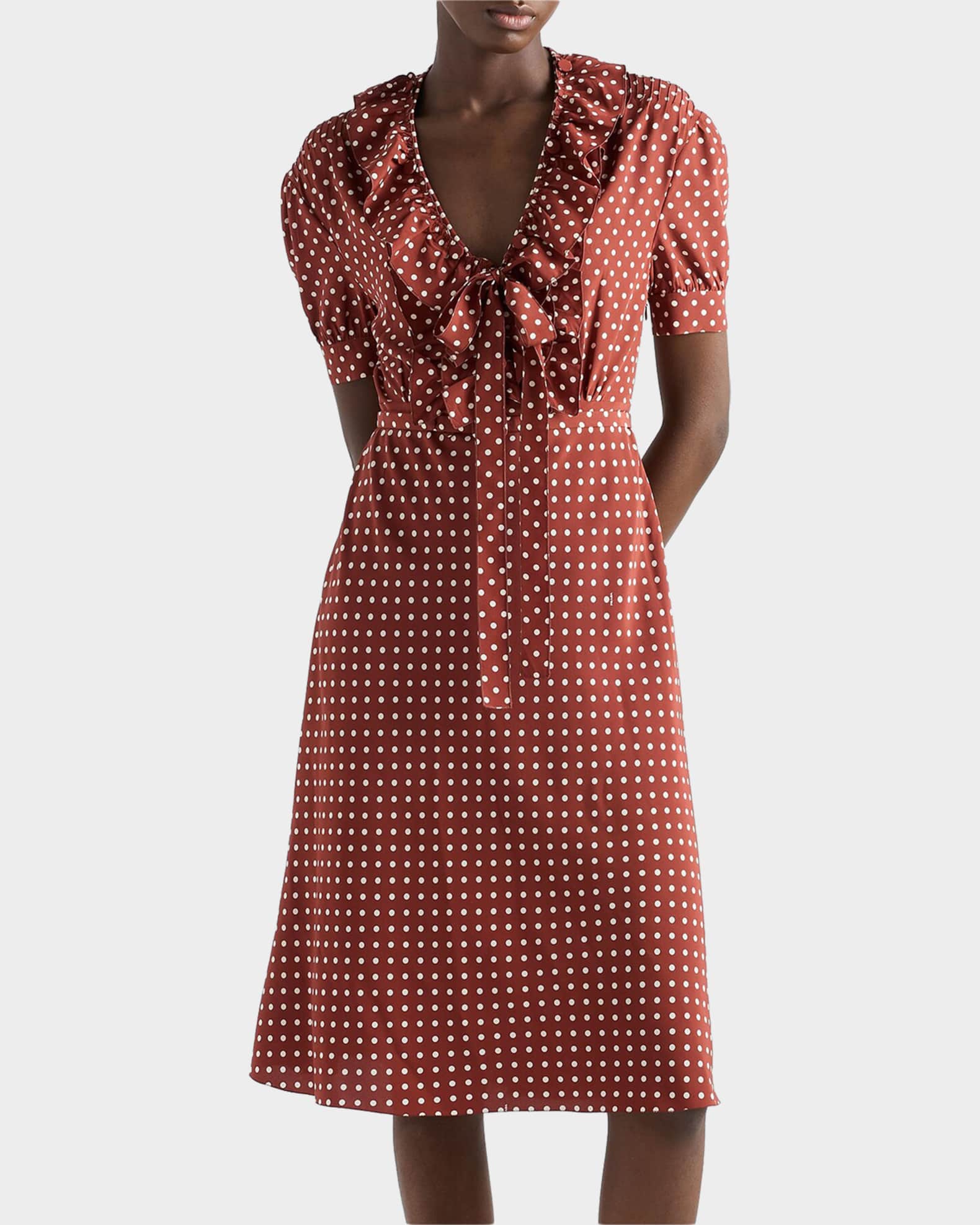 Prada Polka-Dot Print Marocain Dress | Neiman Marcus
