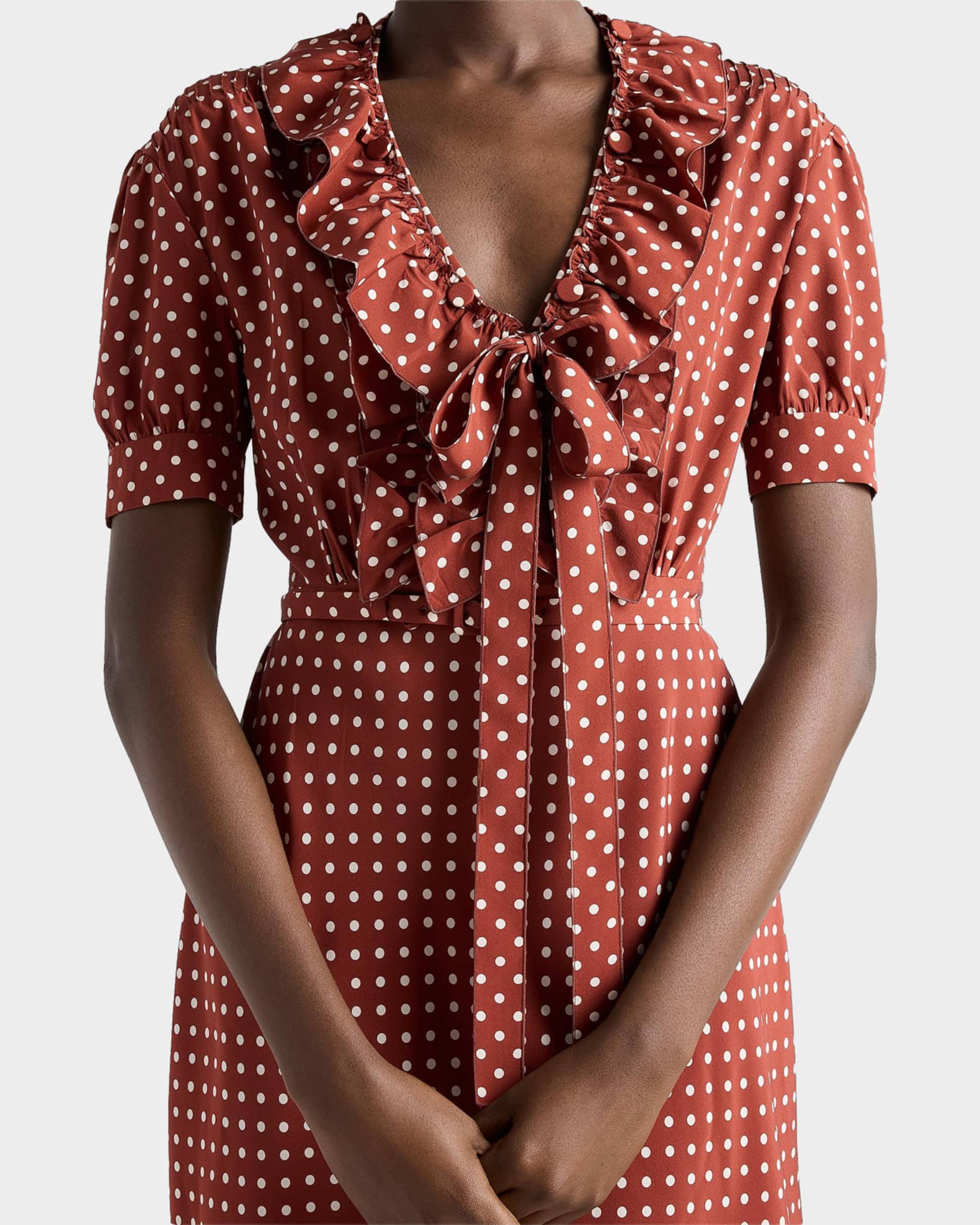 Prada Polka-Dot Print Marocain Dress | Neiman Marcus