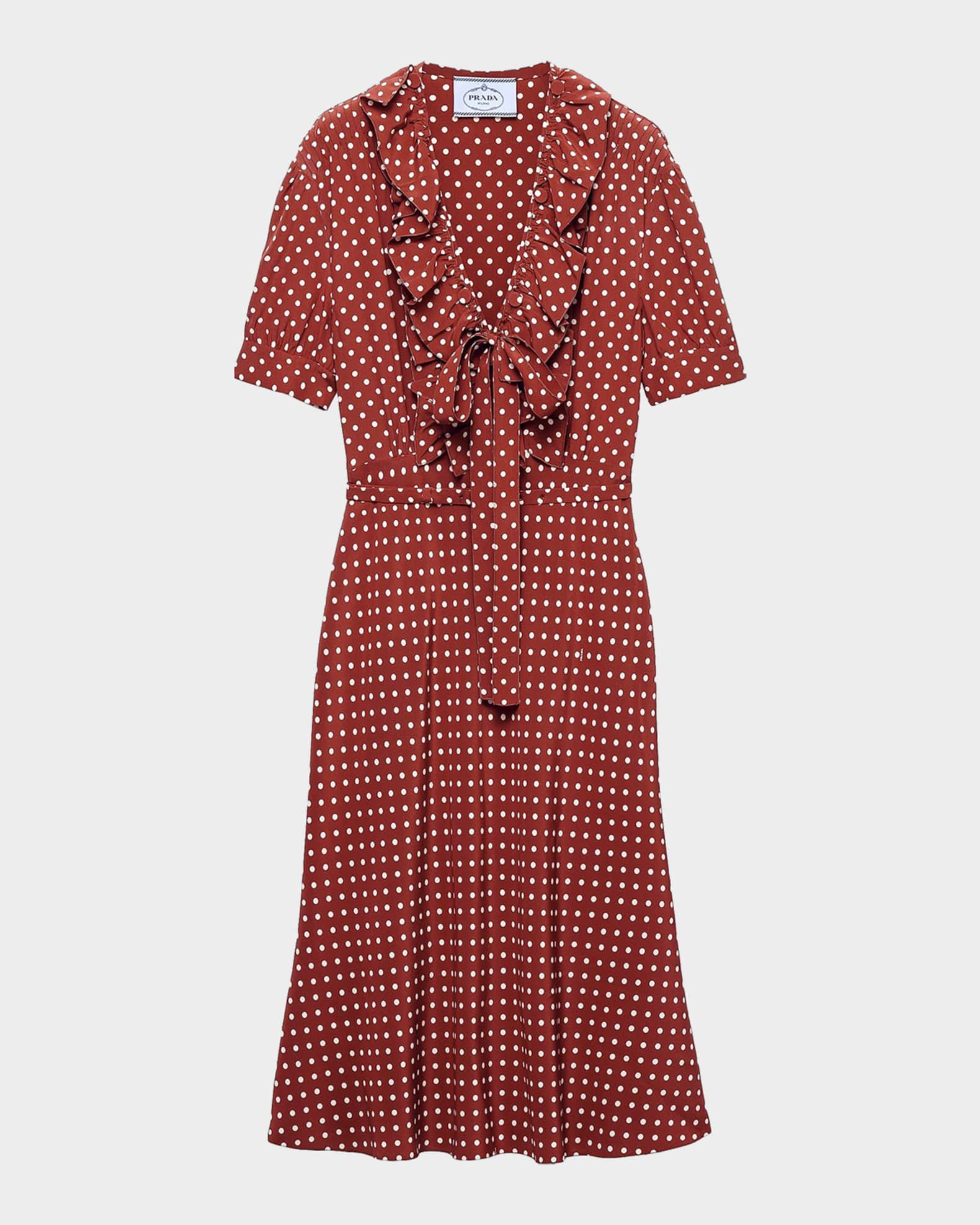 Prada Polka-Dot Print Marocain Dress | Neiman Marcus