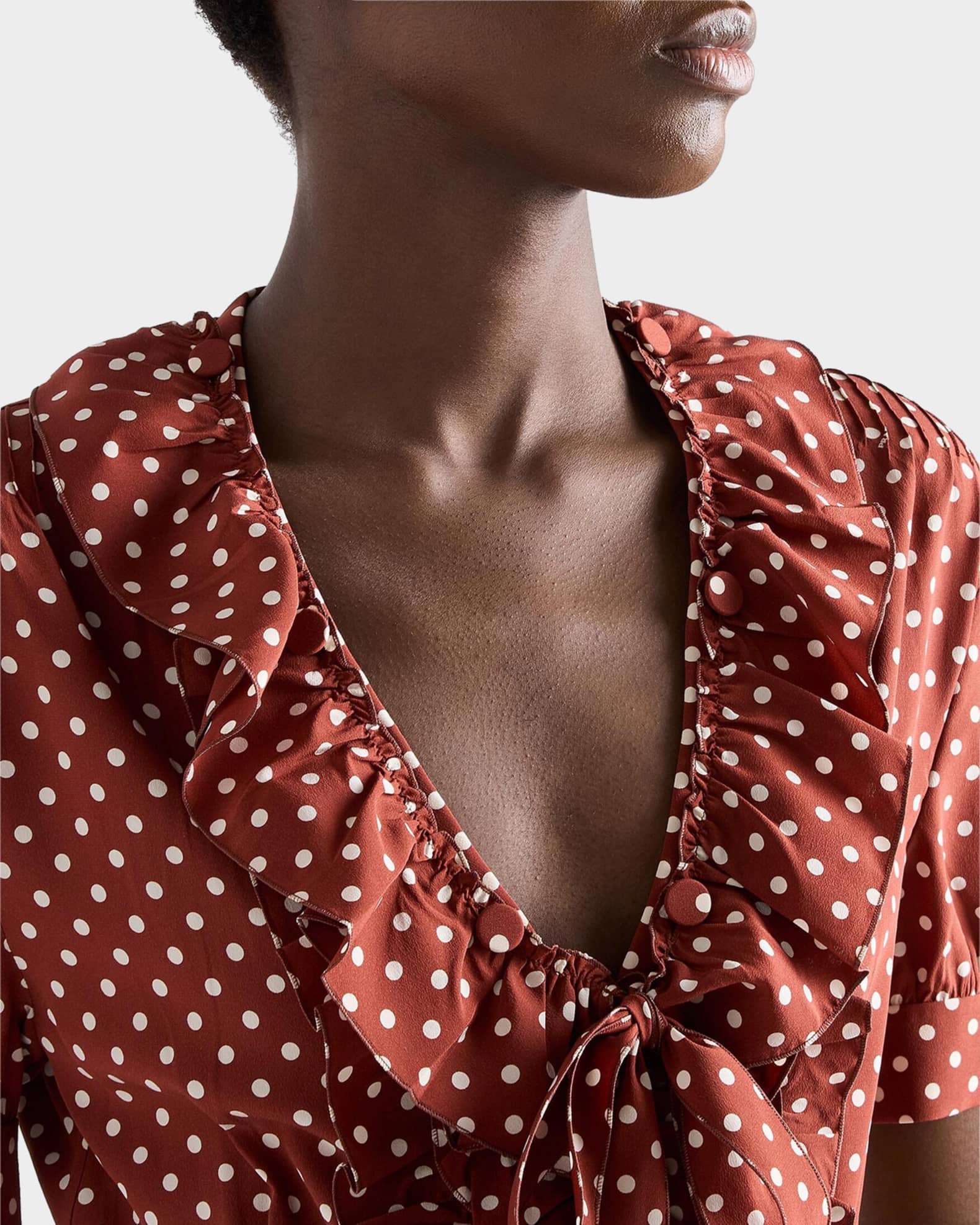 Prada Polka-Dot Print Marocain Dress | Neiman Marcus