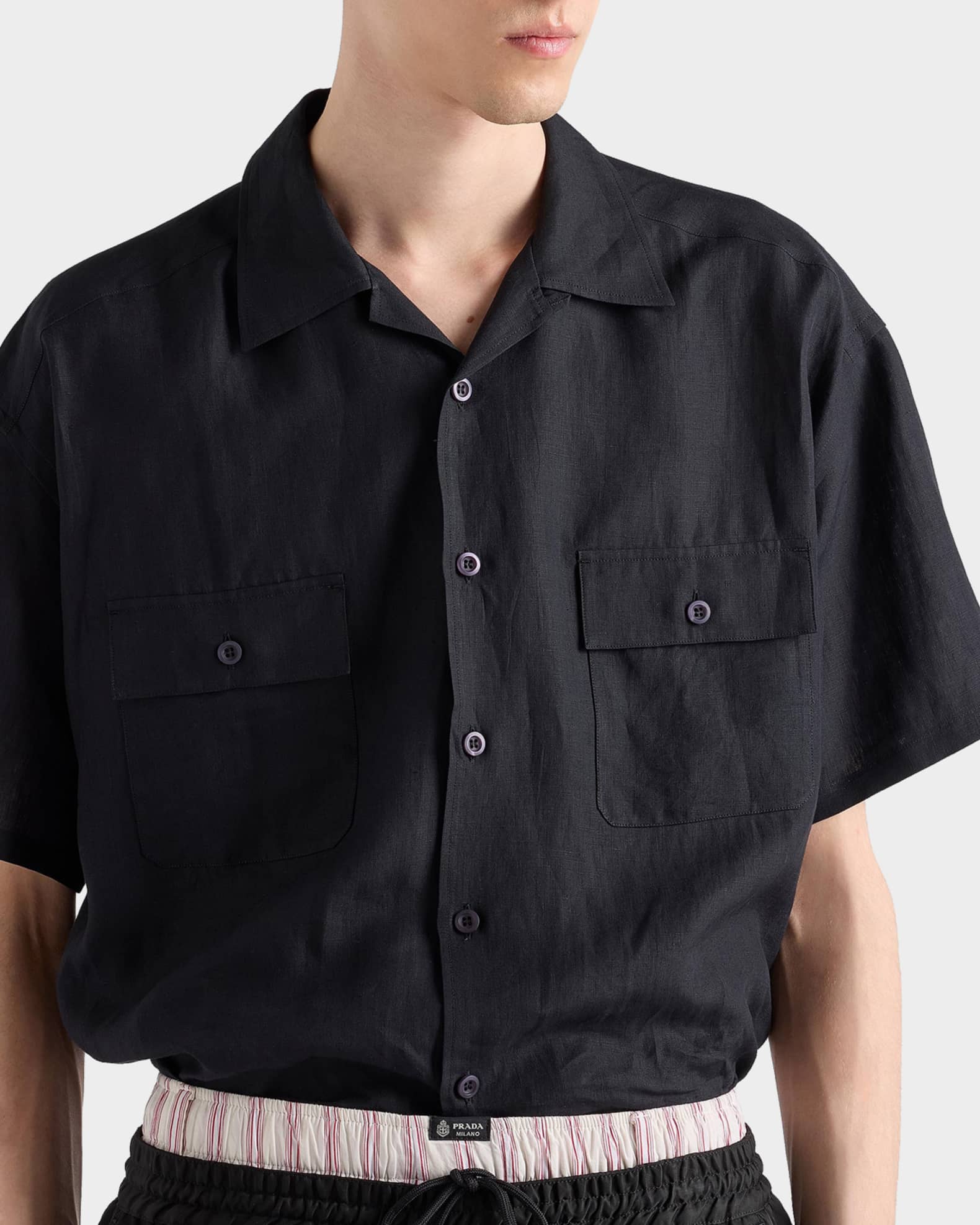 Prada Linen Bowling Shirt | Neiman Marcus
