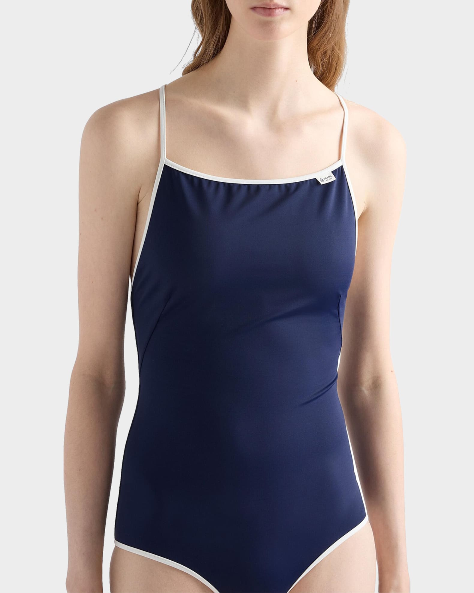 Prada Contrast-Trim Jersey One-Piece Swimsuit | Neiman Marcus