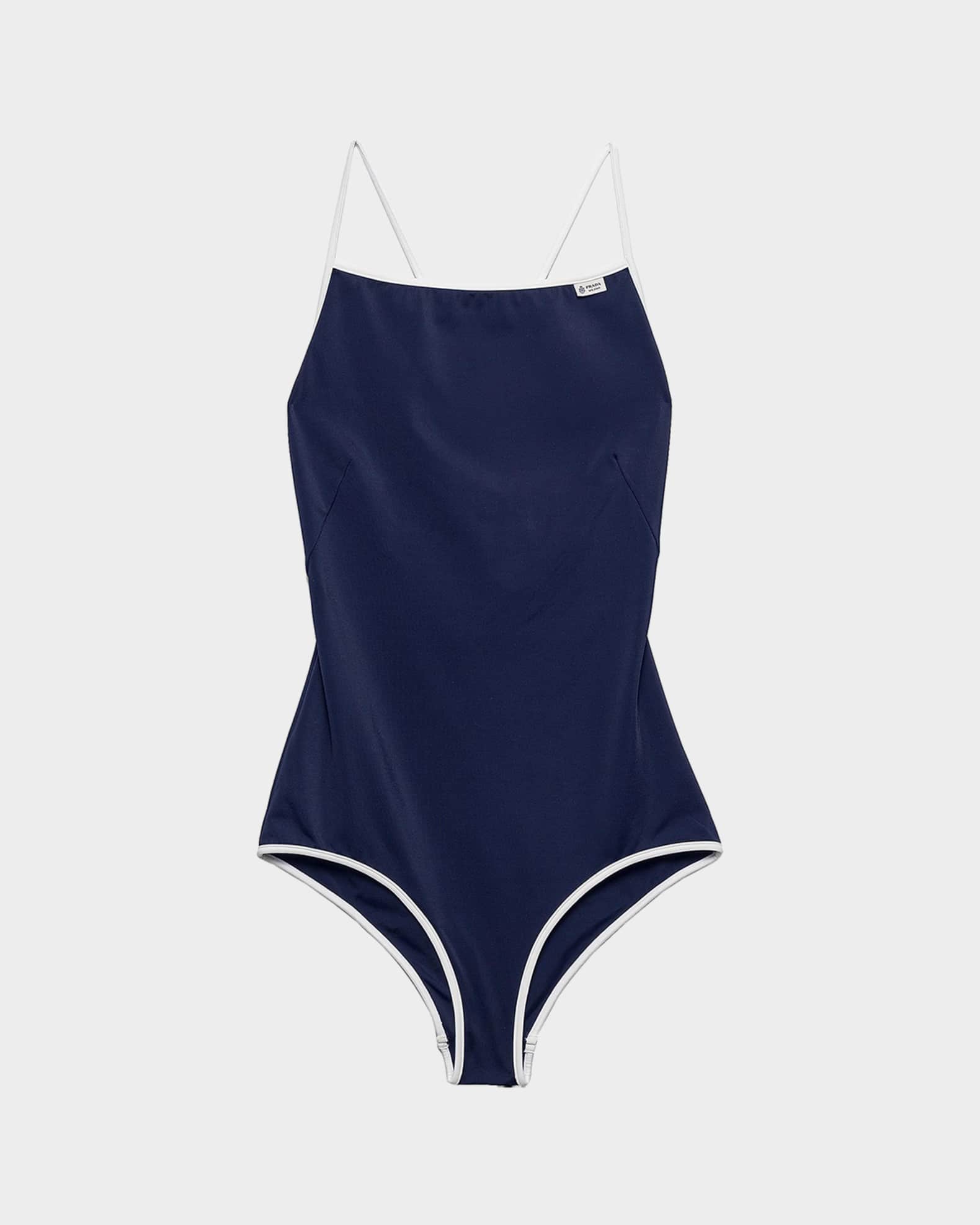 Prada Contrast-Trim Jersey One-Piece Swimsuit | Neiman Marcus