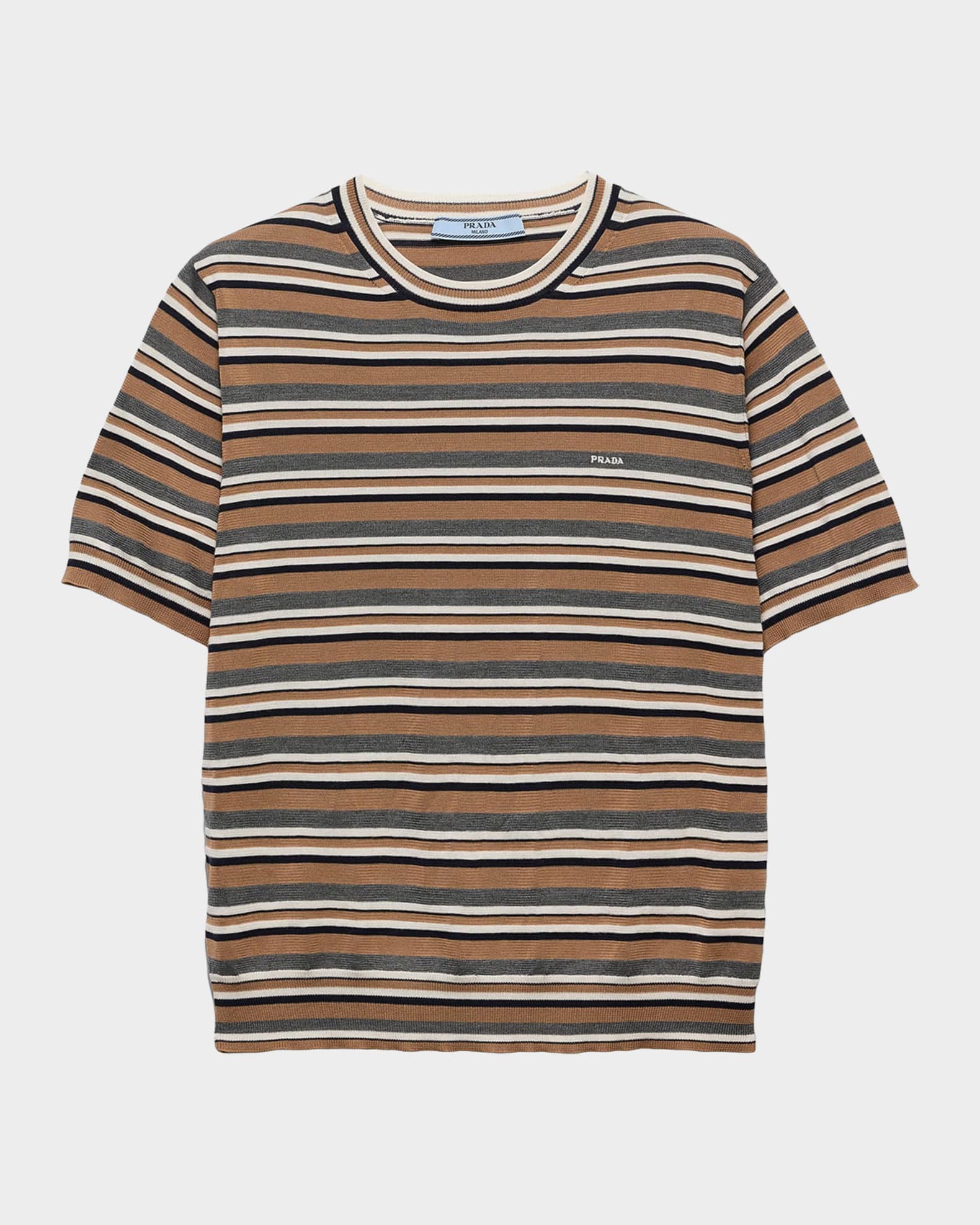 Prada Shorts-Sleeved Striped Jersey T-Shirt | Neiman Marcus