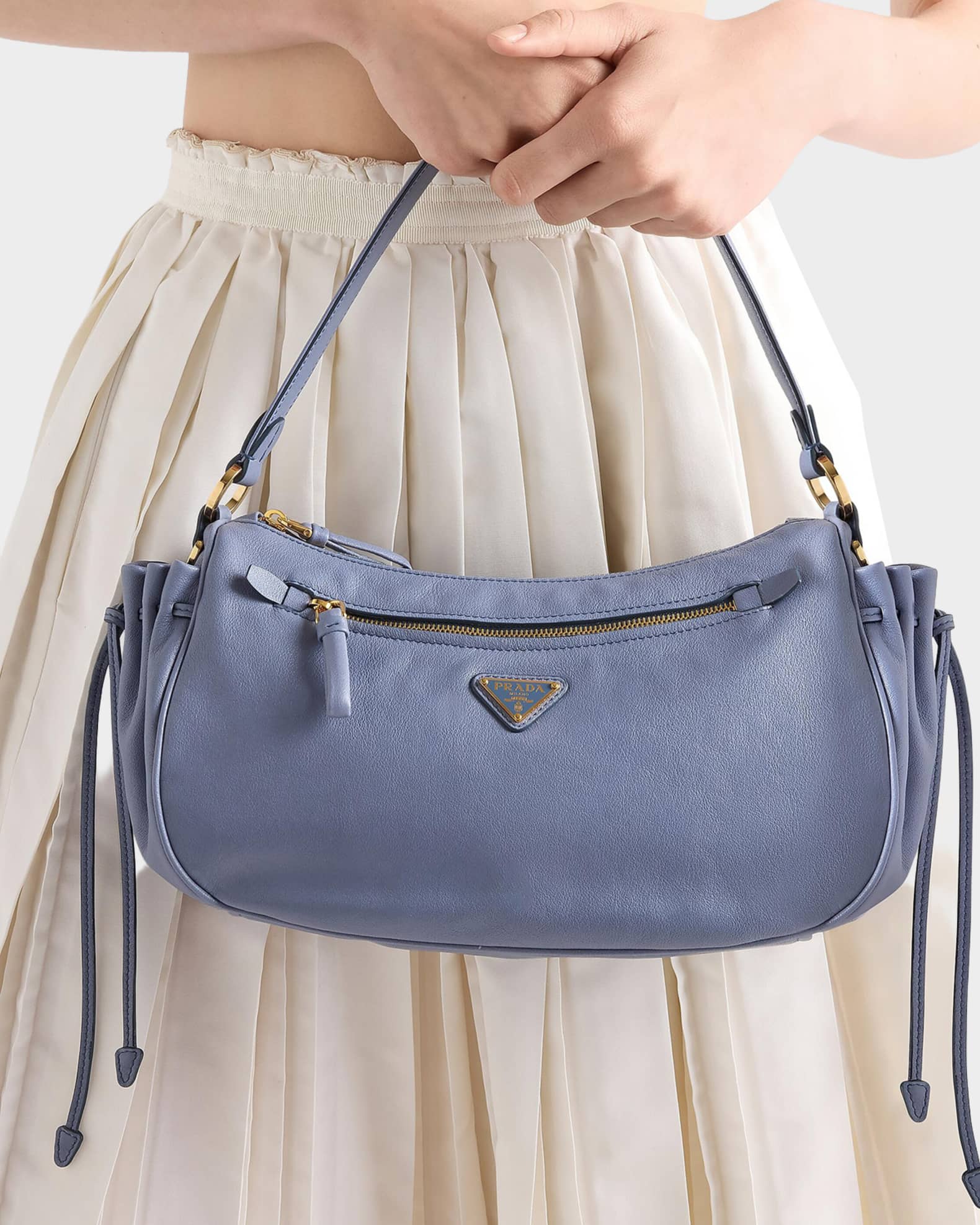 Prada Small Leather Hobo Bag | Neiman Marcus