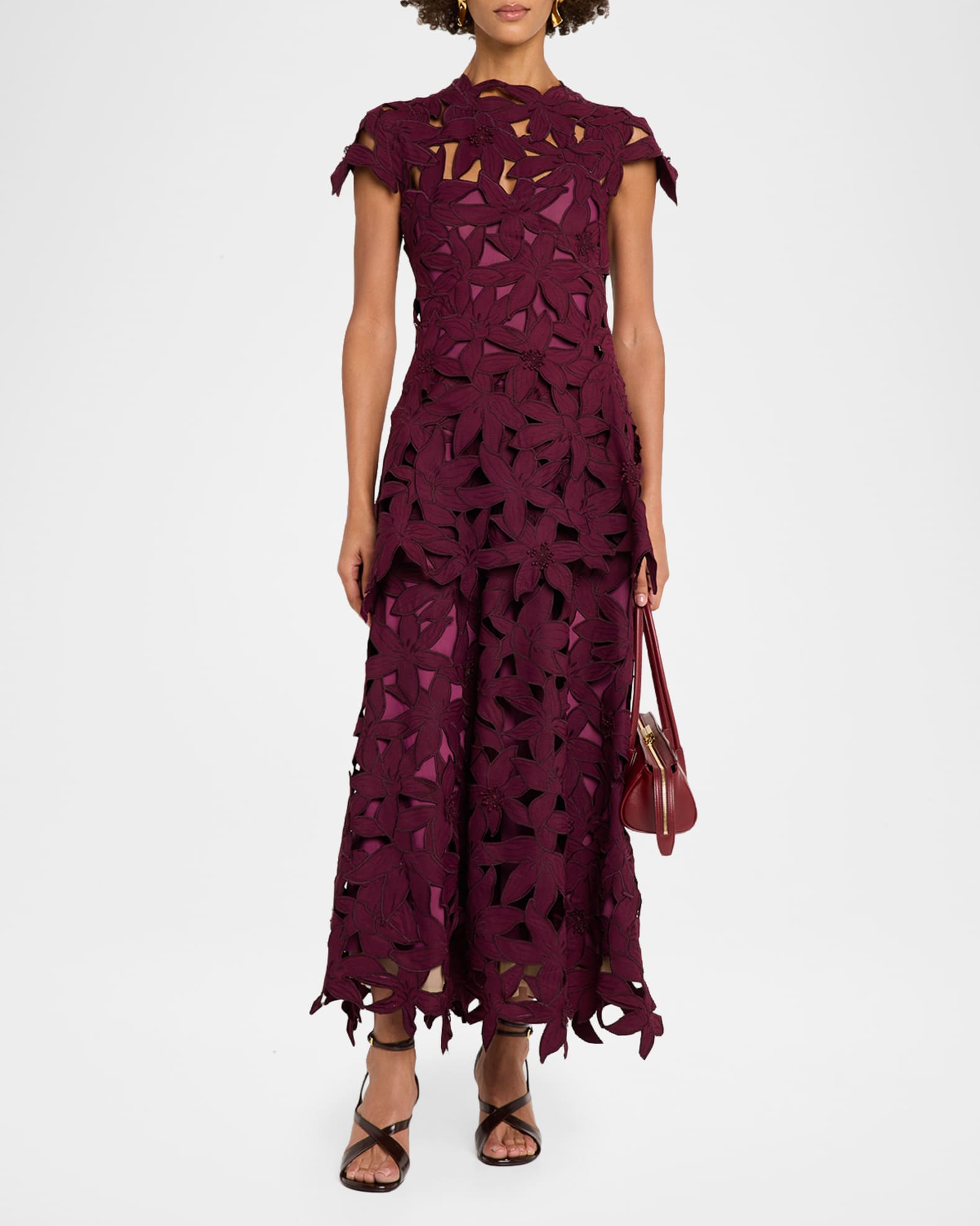 SIMKHAI Neve Layered Floral Cutwork Lace Midi Dress | Neiman Marcus