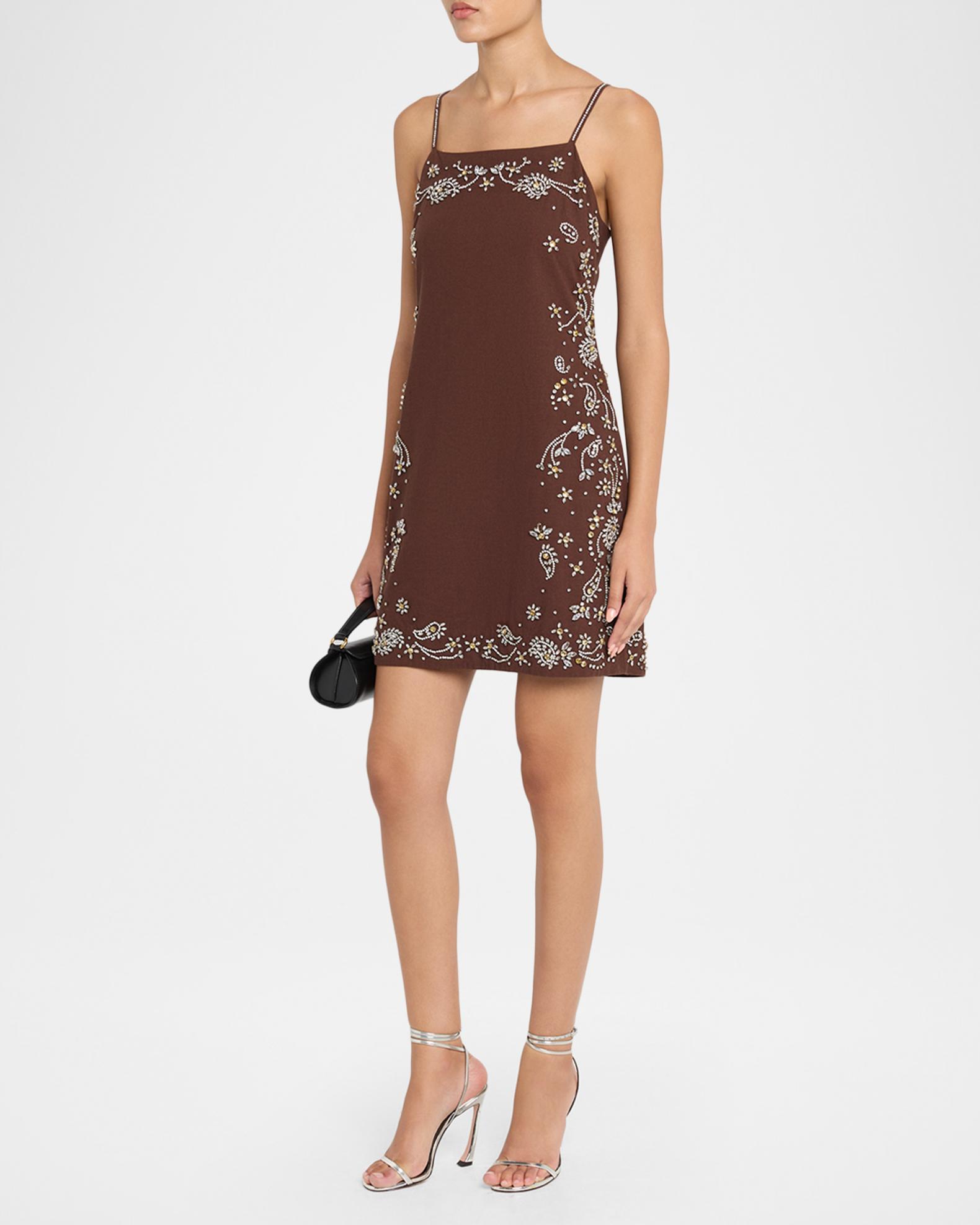 beaded tiered shift dress Elie Tahari Women's Willow Mini - Falcon Brown Simple Black Halter Backless verona The fabric is high Big Kid Shoe Size:13