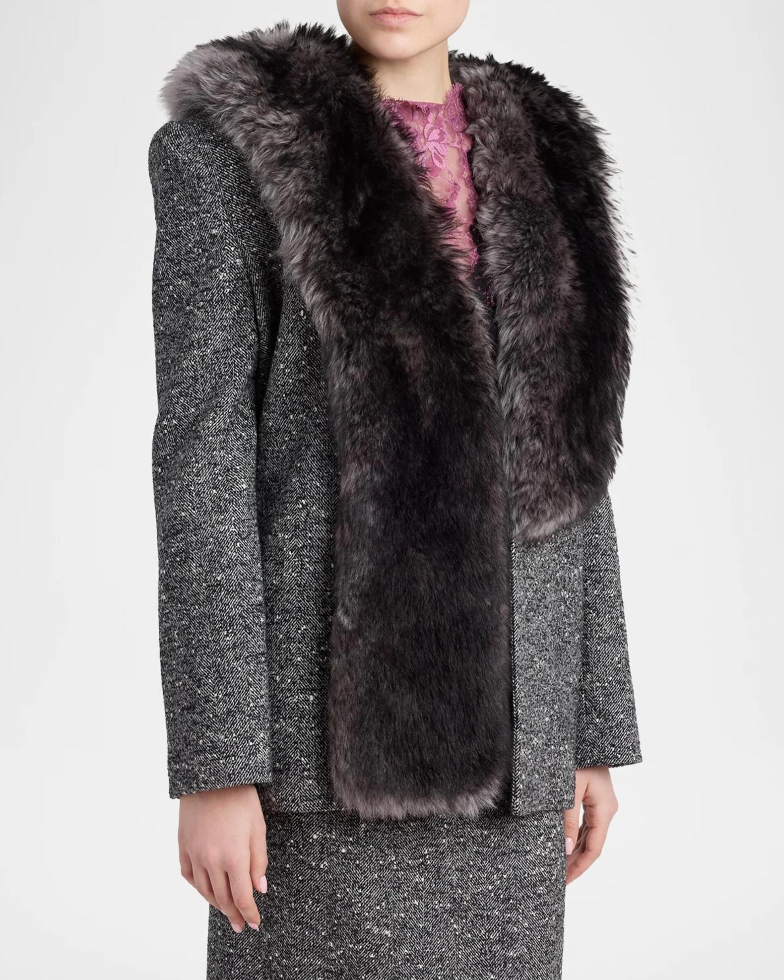 Valentino Garavani Lamb Shearling Wool Herringbone Coat | Neiman
