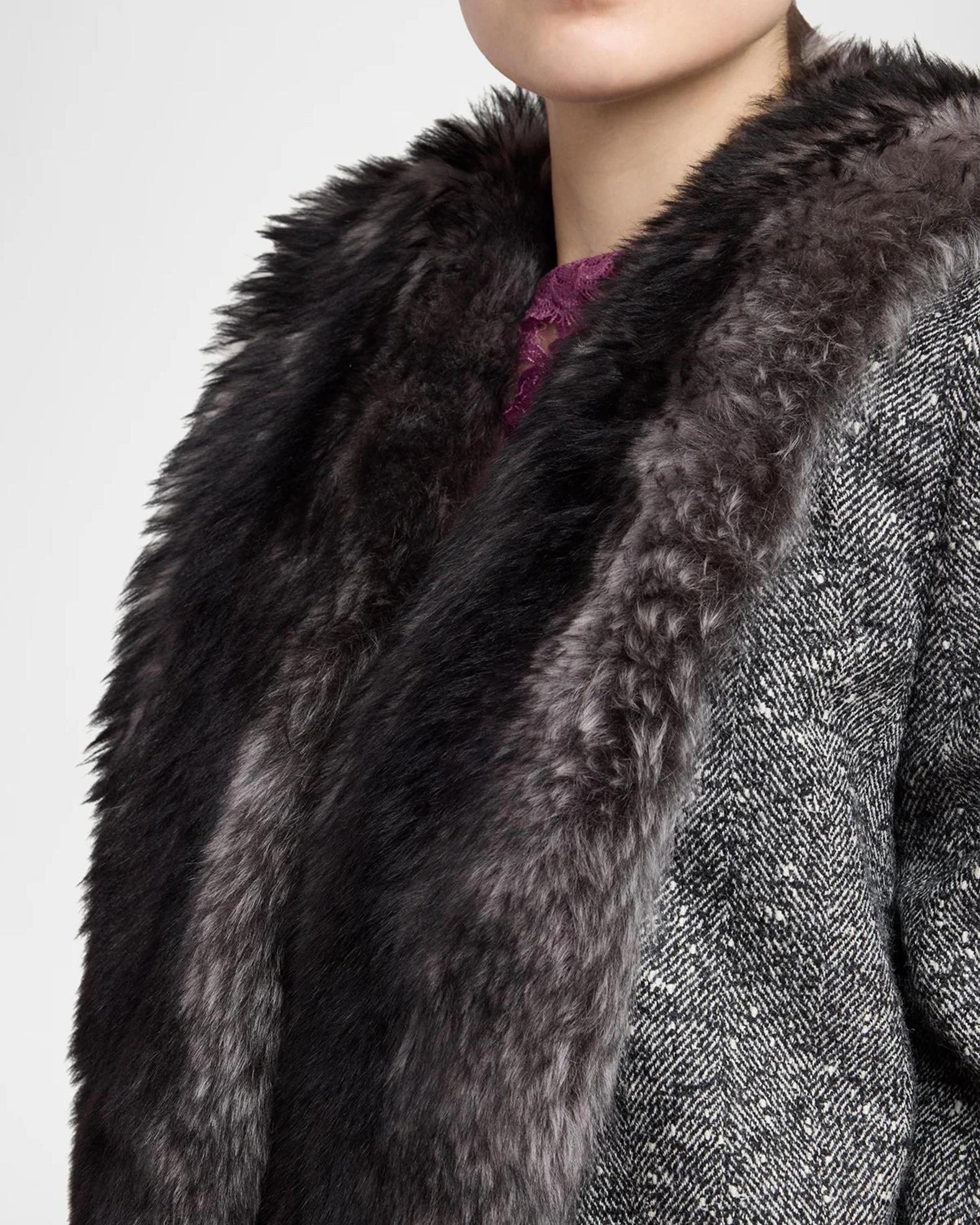 Valentino Garavani Lamb Shearling Wool Herringbone Coat | Neiman