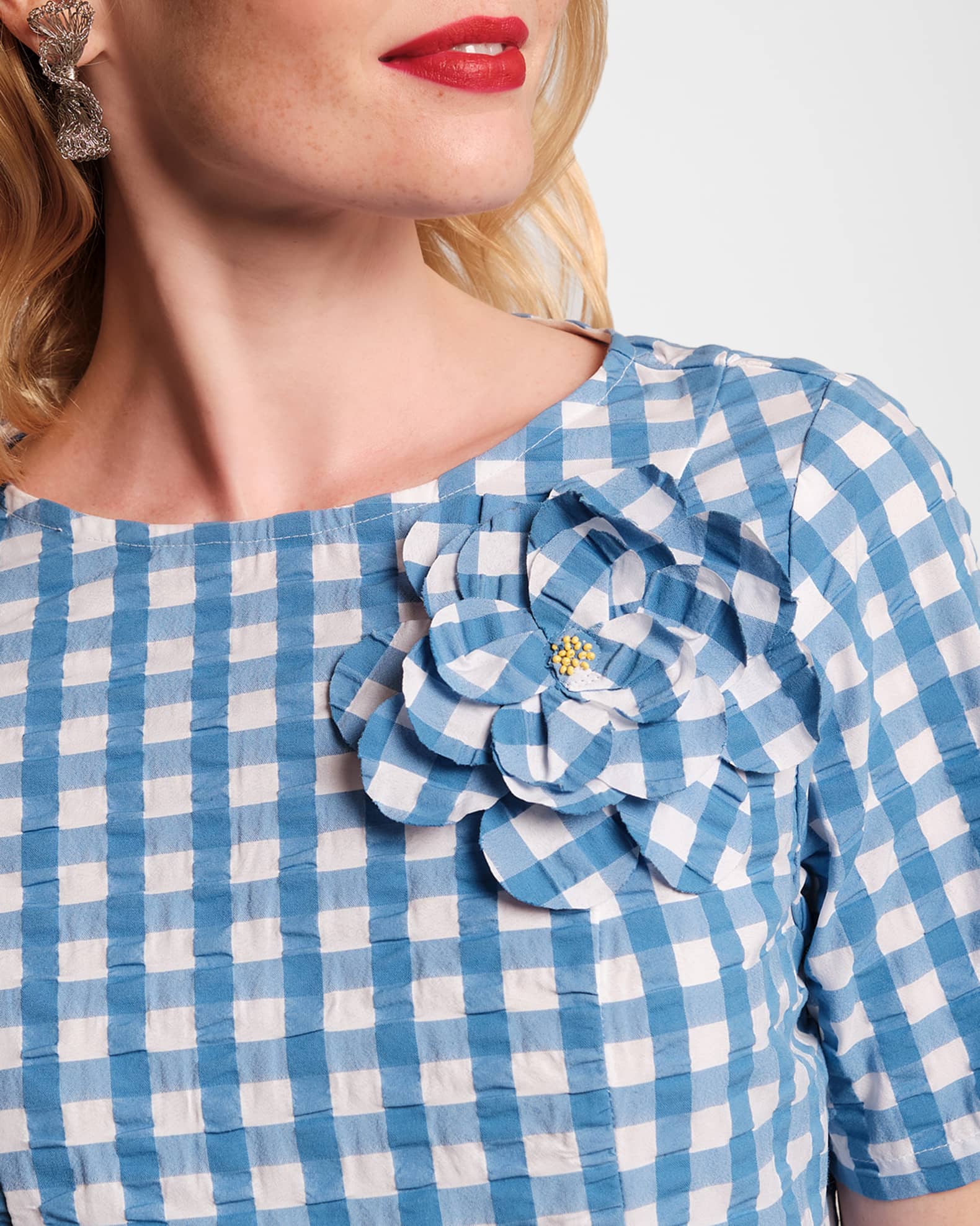 Frances Valentine Michelle Flower-Embellished Gingham Midi Dress