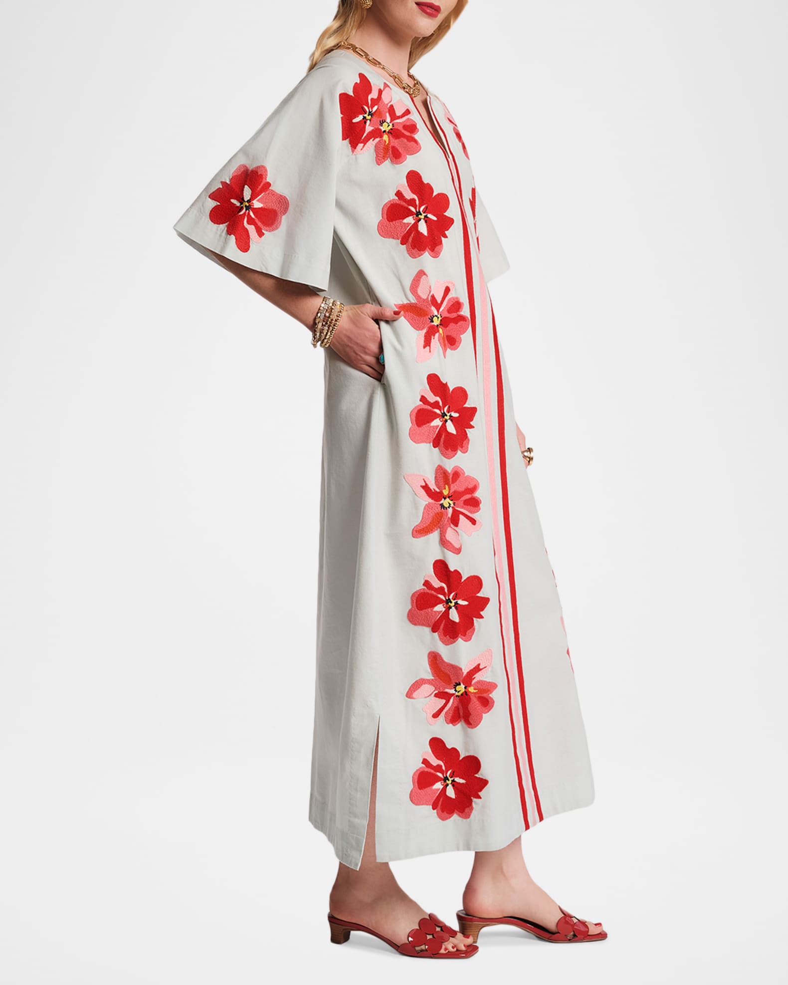 Frances Valentine Charming Floral-Embroidered Maxi Caftan | Neiman