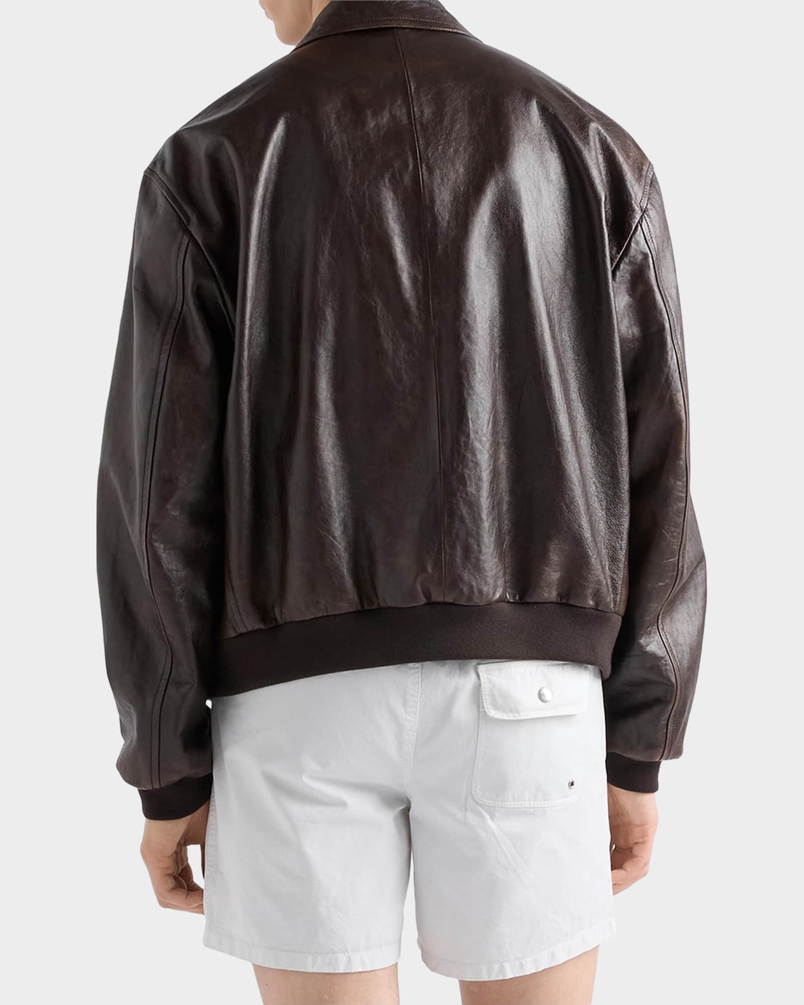 Prada Men's Nappa Leather Bomber Jacket | Neiman Marcus