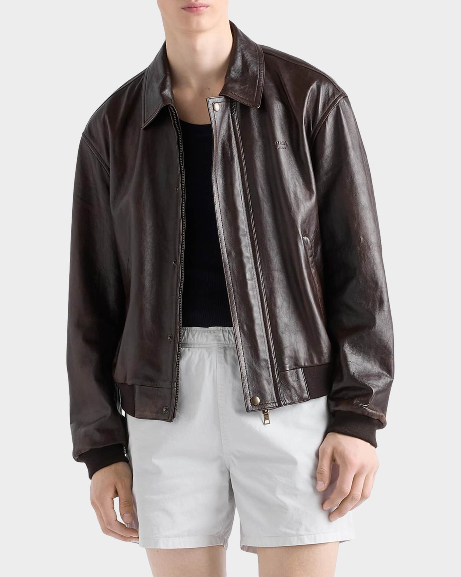Prada Men's Nappa Leather Bomber Jacket | Neiman Marcus