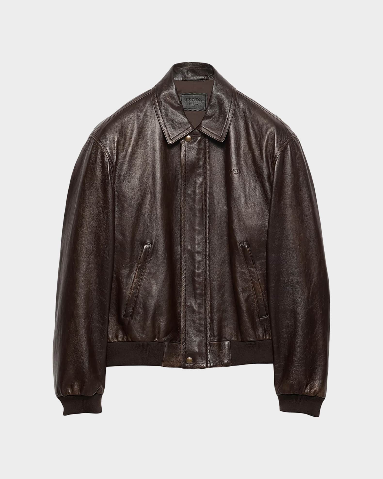 Prada Men's Nappa Leather Bomber Jacket | Neiman Marcus