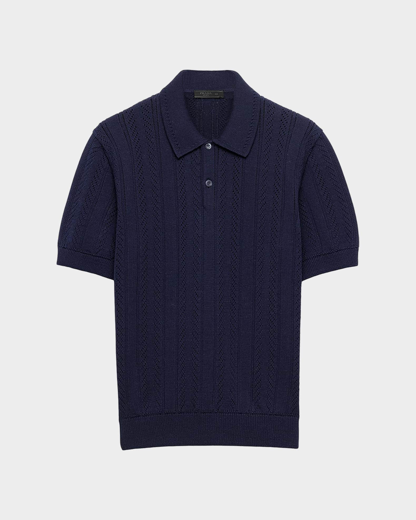 Prada Men's Short-Sleeve Openwork Cotton Polo Shirt | Neiman Marcus
