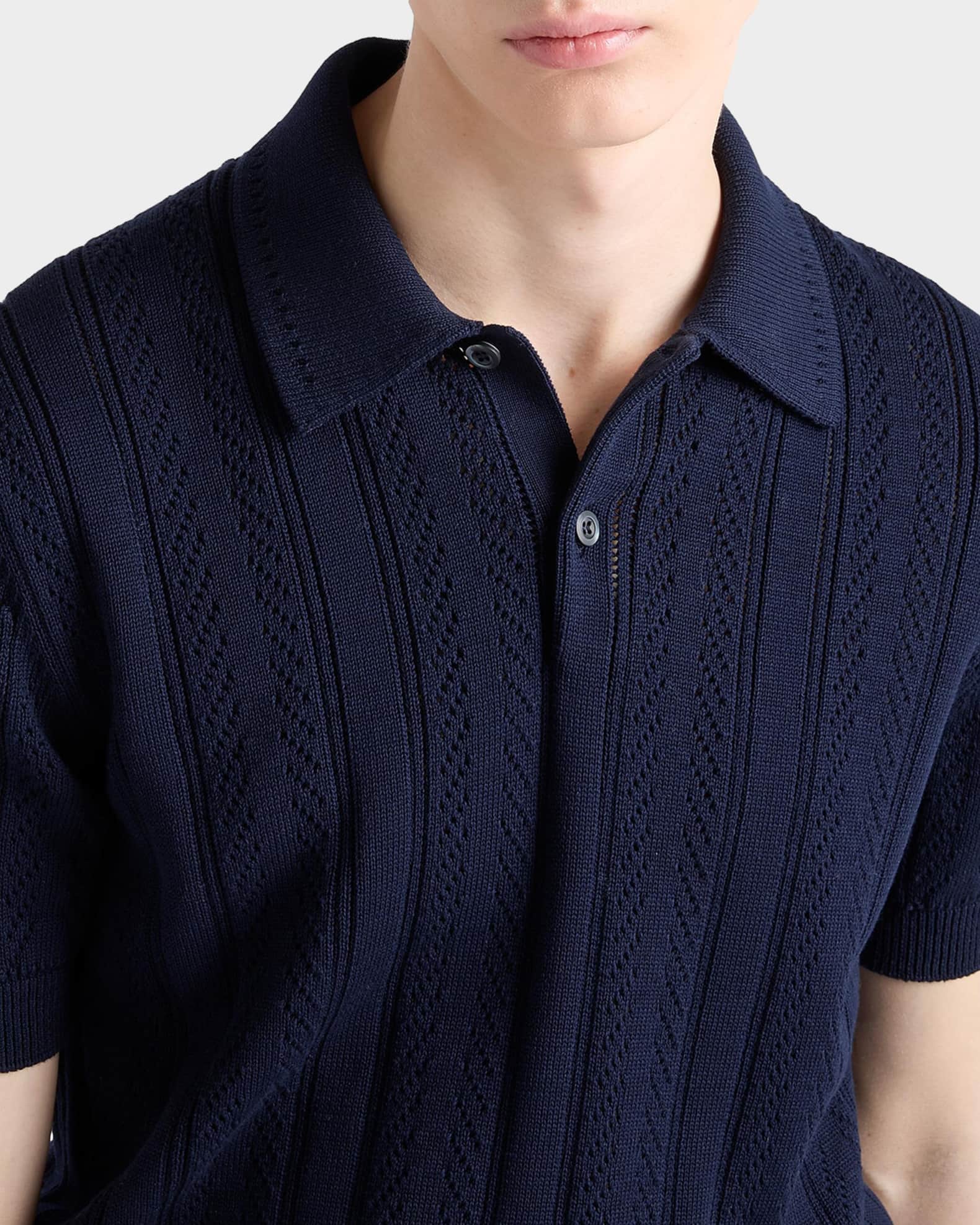 Prada Men's Short-Sleeve Openwork Cotton Polo Shirt | Neiman Marcus