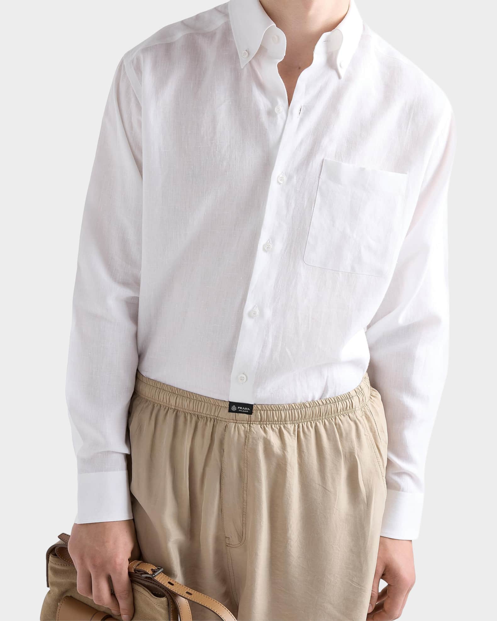 Prada Men's Button-Front Linen shirt | Neiman Marcus