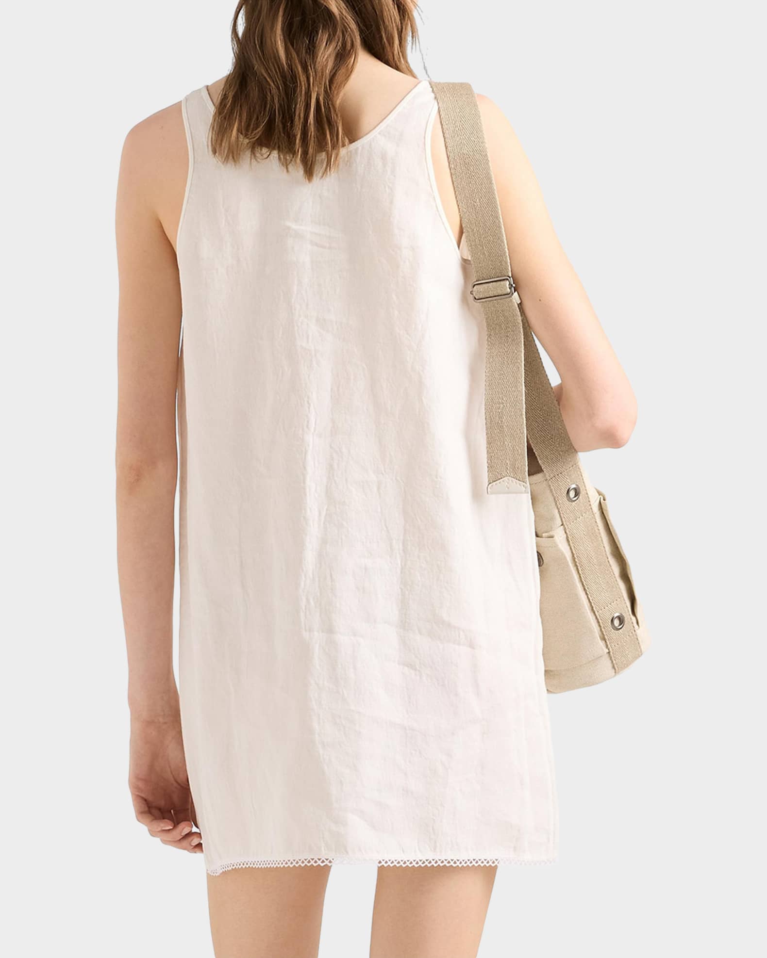 Prada Embroidered Slubbed Flax Linen Mini Dress | Neiman Marcus