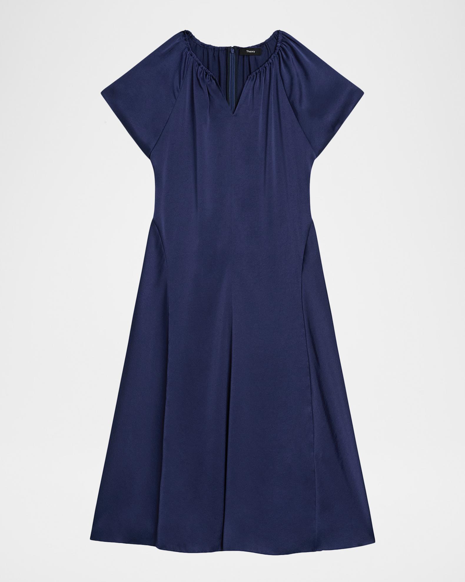 theory a line dress Satin A-Line Midi Dress, Sapphire Blue, Women's, 8 Short sleeve