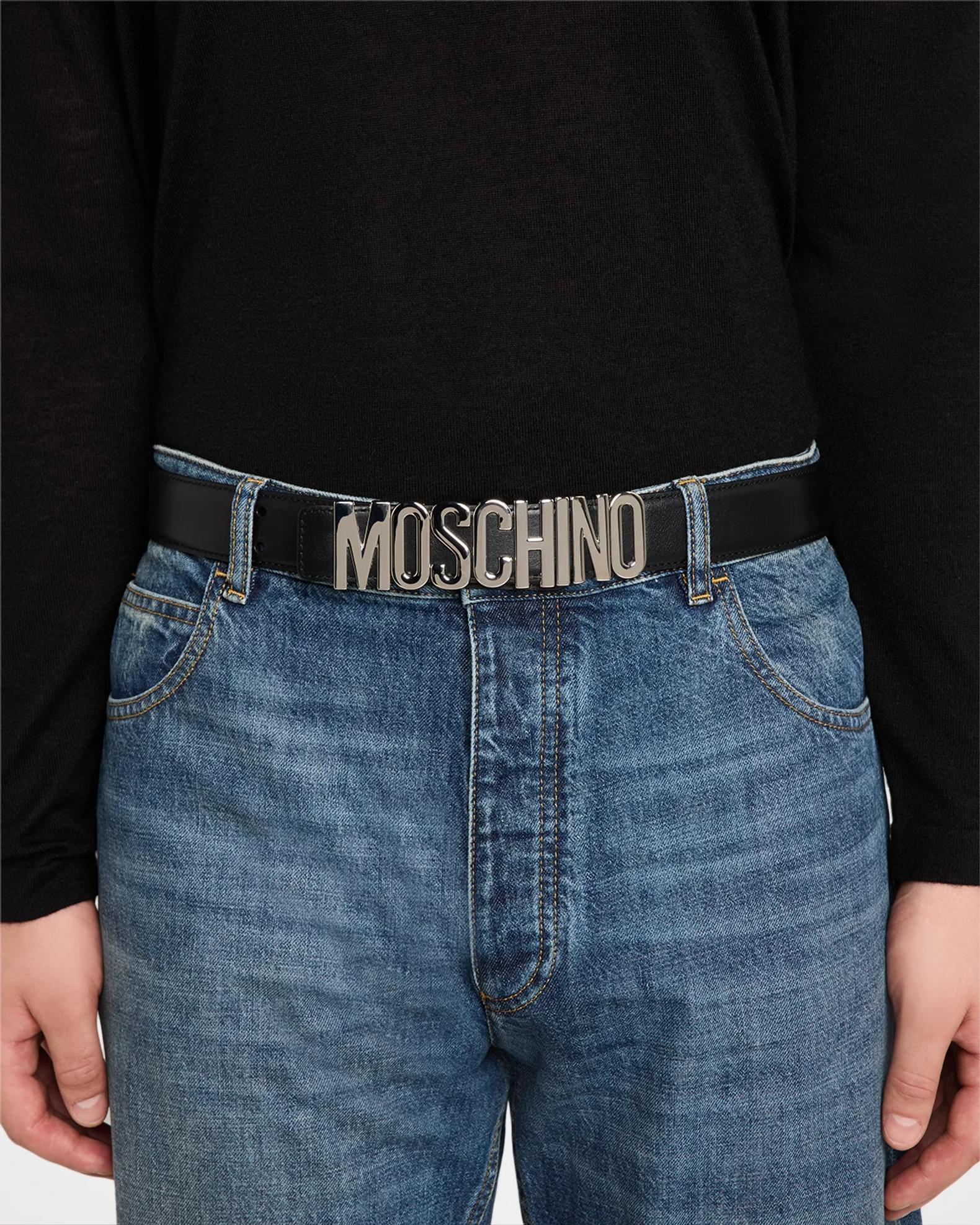 Moschino Men's Metal-Logo Leather Belt | Neiman Marcus