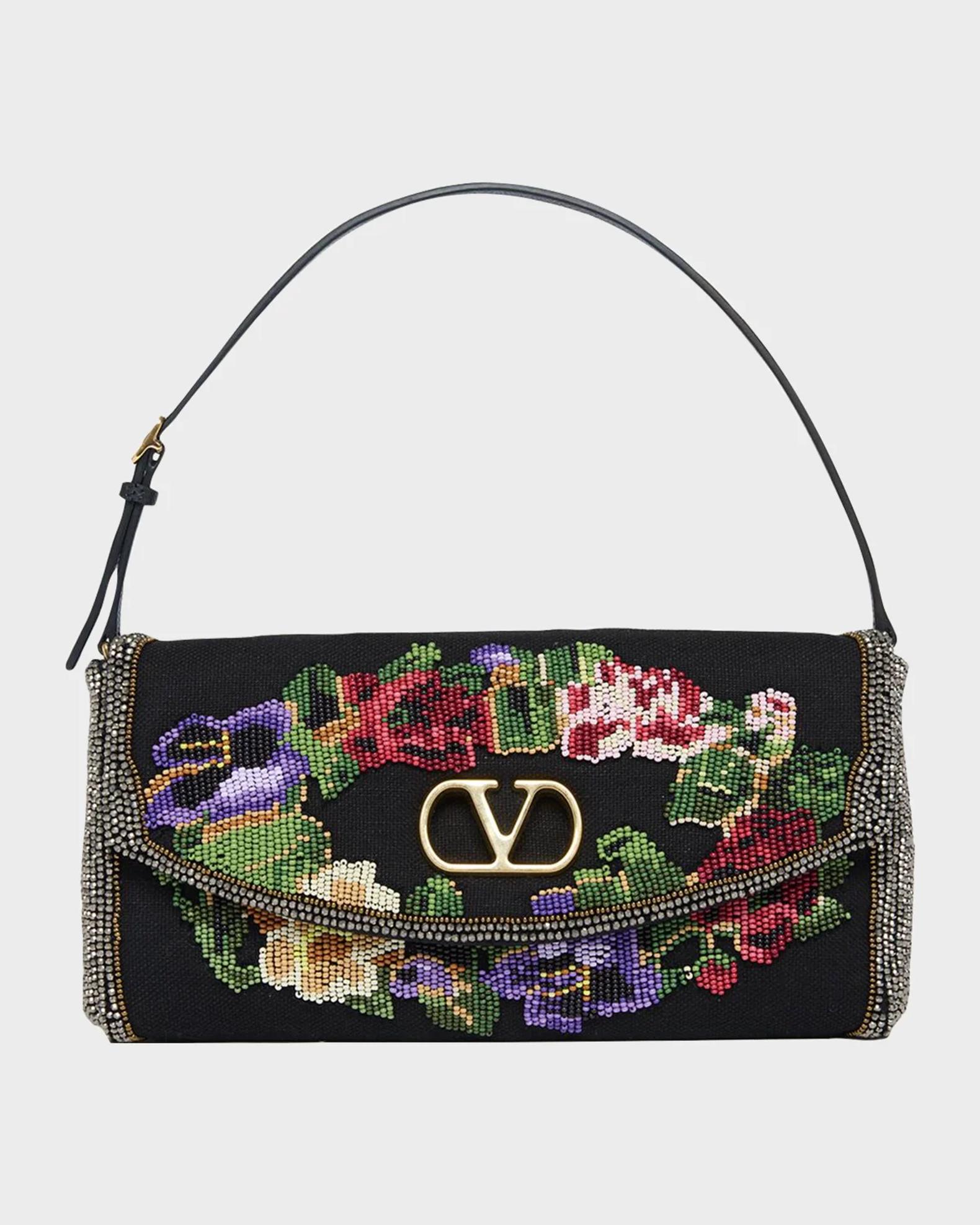 VALENTINO GARAVANI フラワー装飾 ハンドバッグ Valentino Garavani Floral Beaded Shoulder Bag | Neiman Marcus