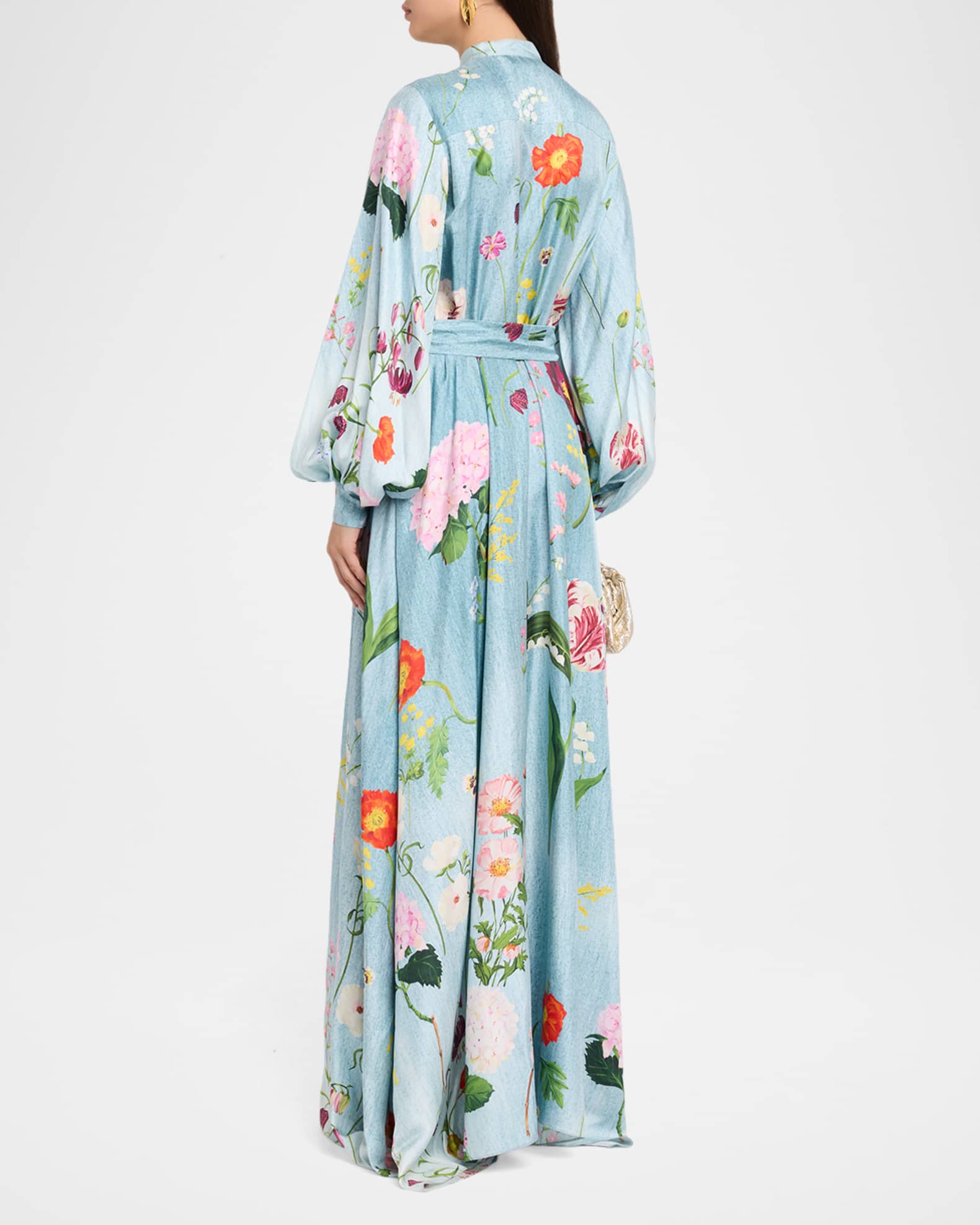 oscar de la renta rose-print twill maxi dress Oscar de la Renta | Mixed Botanical Silk Twill Caftan