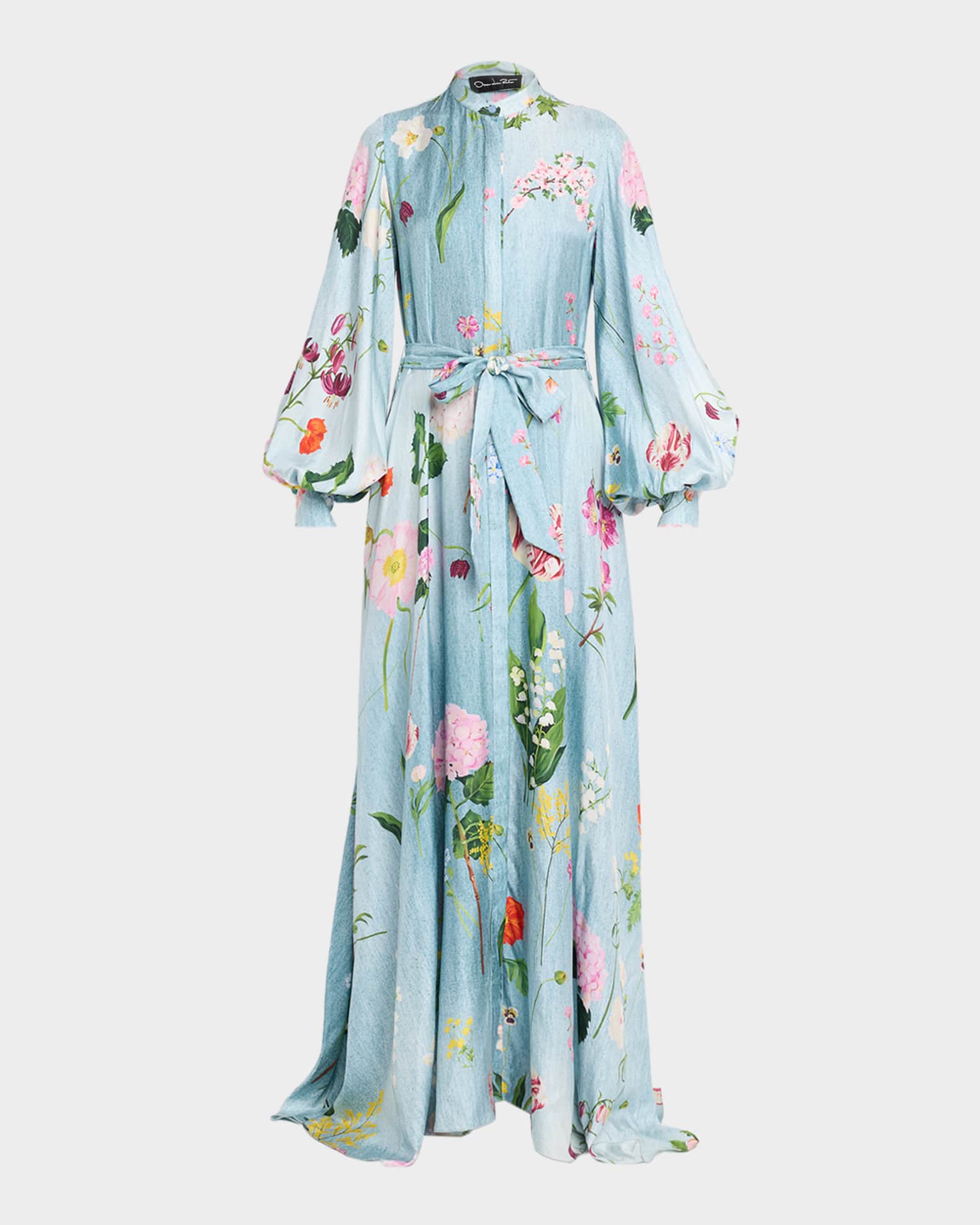 oscar de la renta rose-print twill maxi dress Oscar de la Renta | Mixed Botanical Silk Twill Caftan