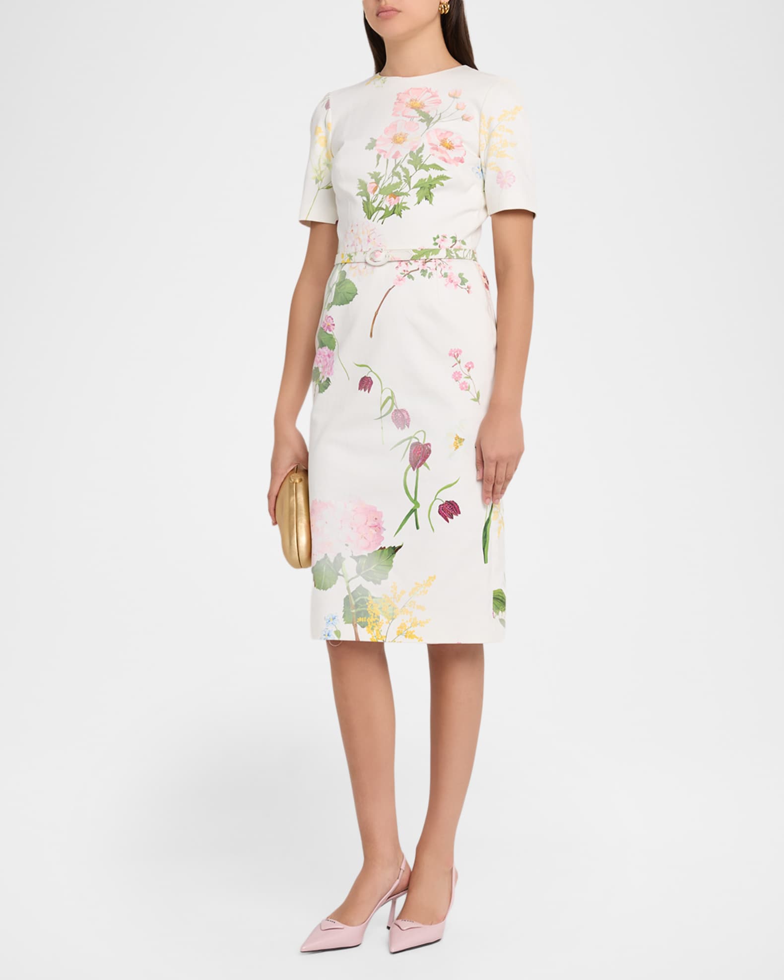 delicate flower arabesques short sleeve midi dress Delicate Flower Arabesques Linen Midi Dress (Women)