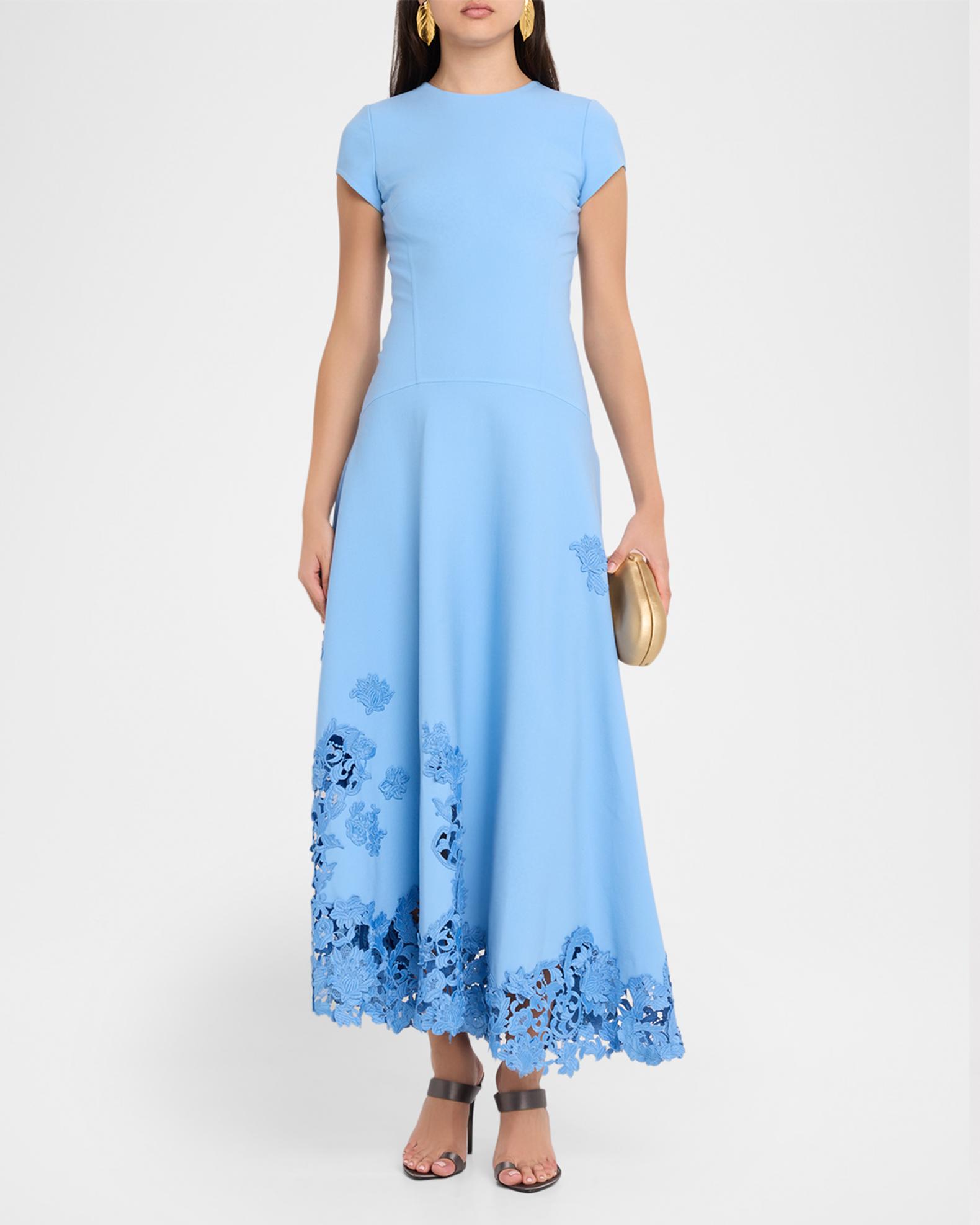 Oscar de la Renta Women's 3D Guipure Virgin Wool-Blend Day Dress - Talc Blue
