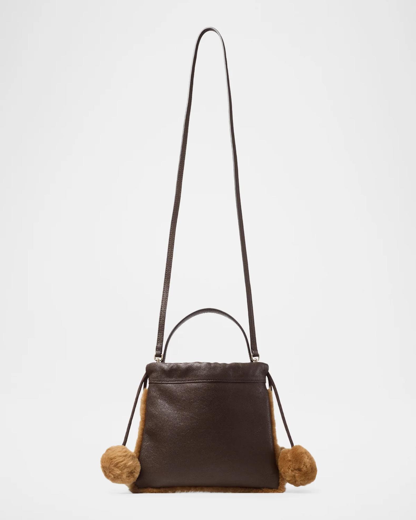 Jimmy Choo Mini Shearling-Trim Leather Drawstring Pouch Bag