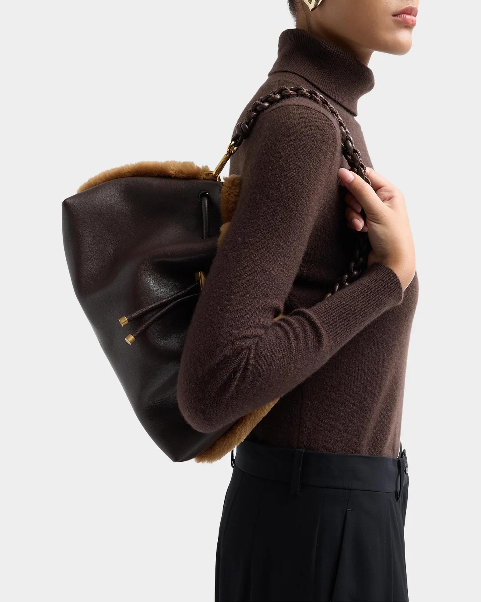 Jimmy Choo Cinch Shearling-Trim Biker Leather Shoulder Bag