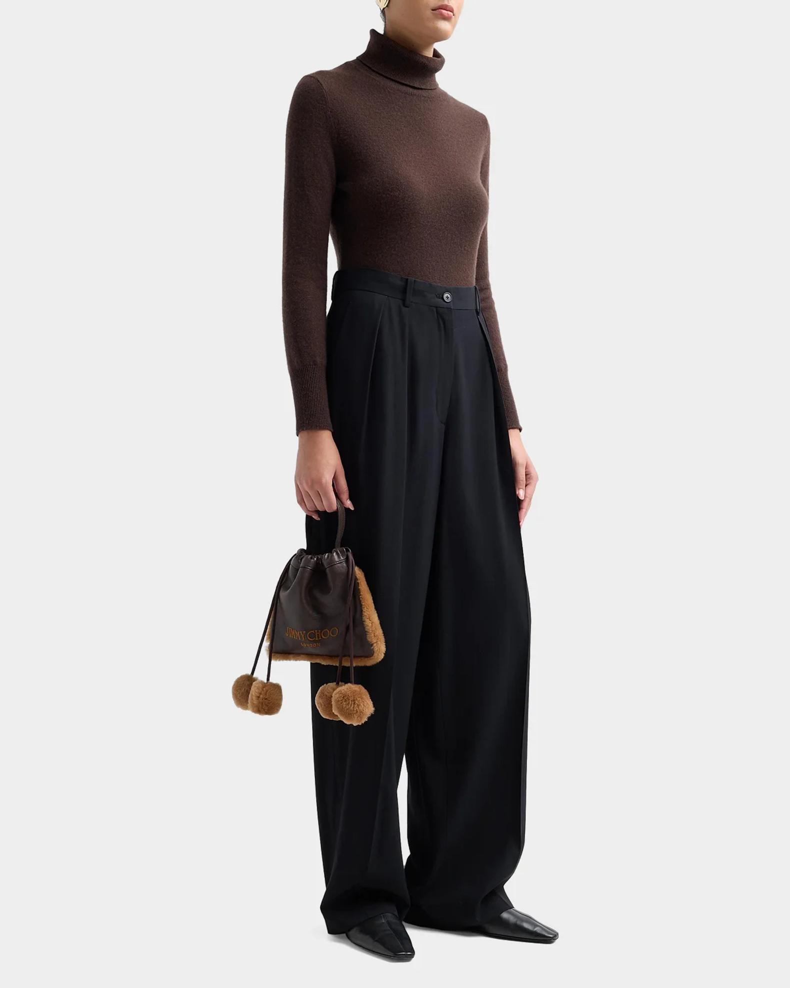 Jimmy Choo Mini Shearling-Trim Leather Drawstring Pouch Bag