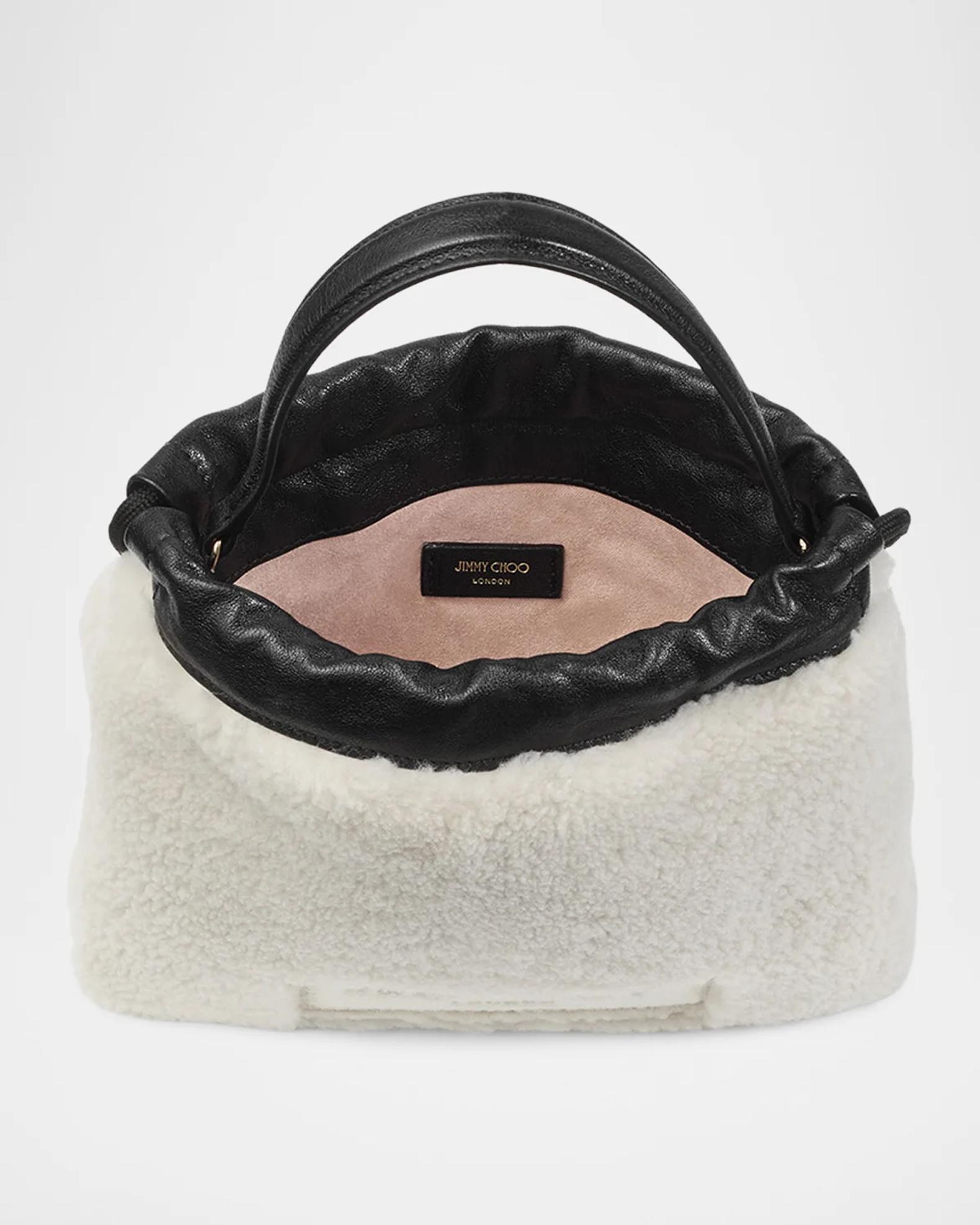 Jimmy Choo Mini Shearling Pom-Pom Drawstring Pouch Bag | Neiman Marcus