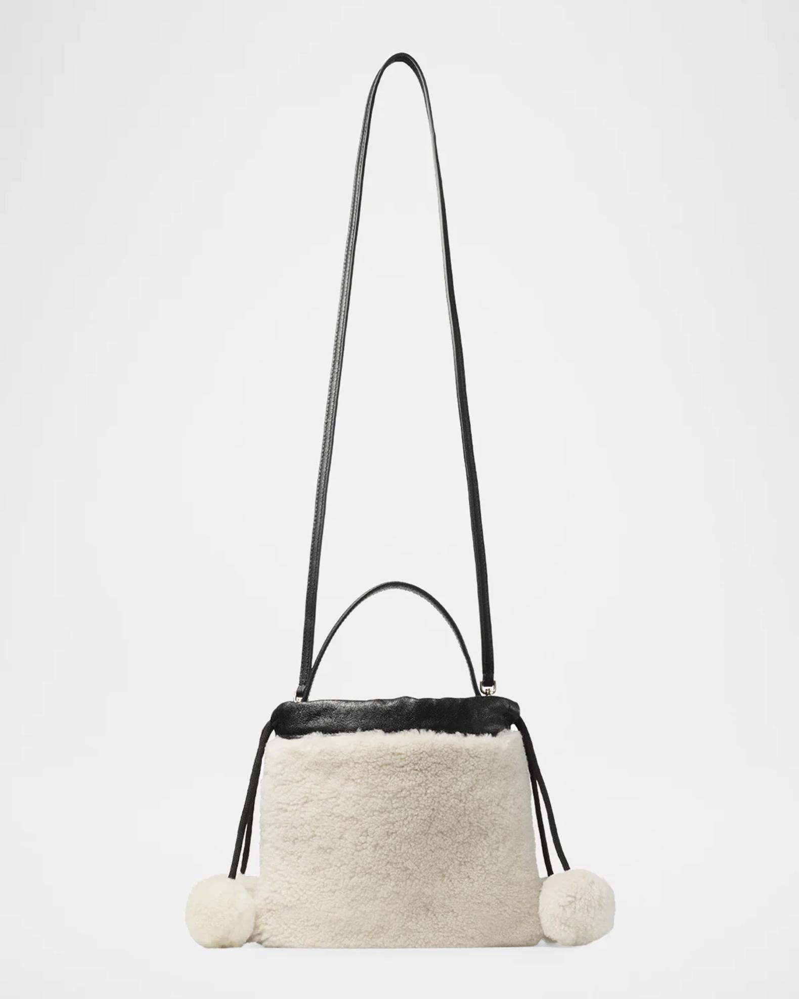 Jimmy Choo Mini Shearling Pom-Pom Drawstring Pouch Bag | Neiman Marcus