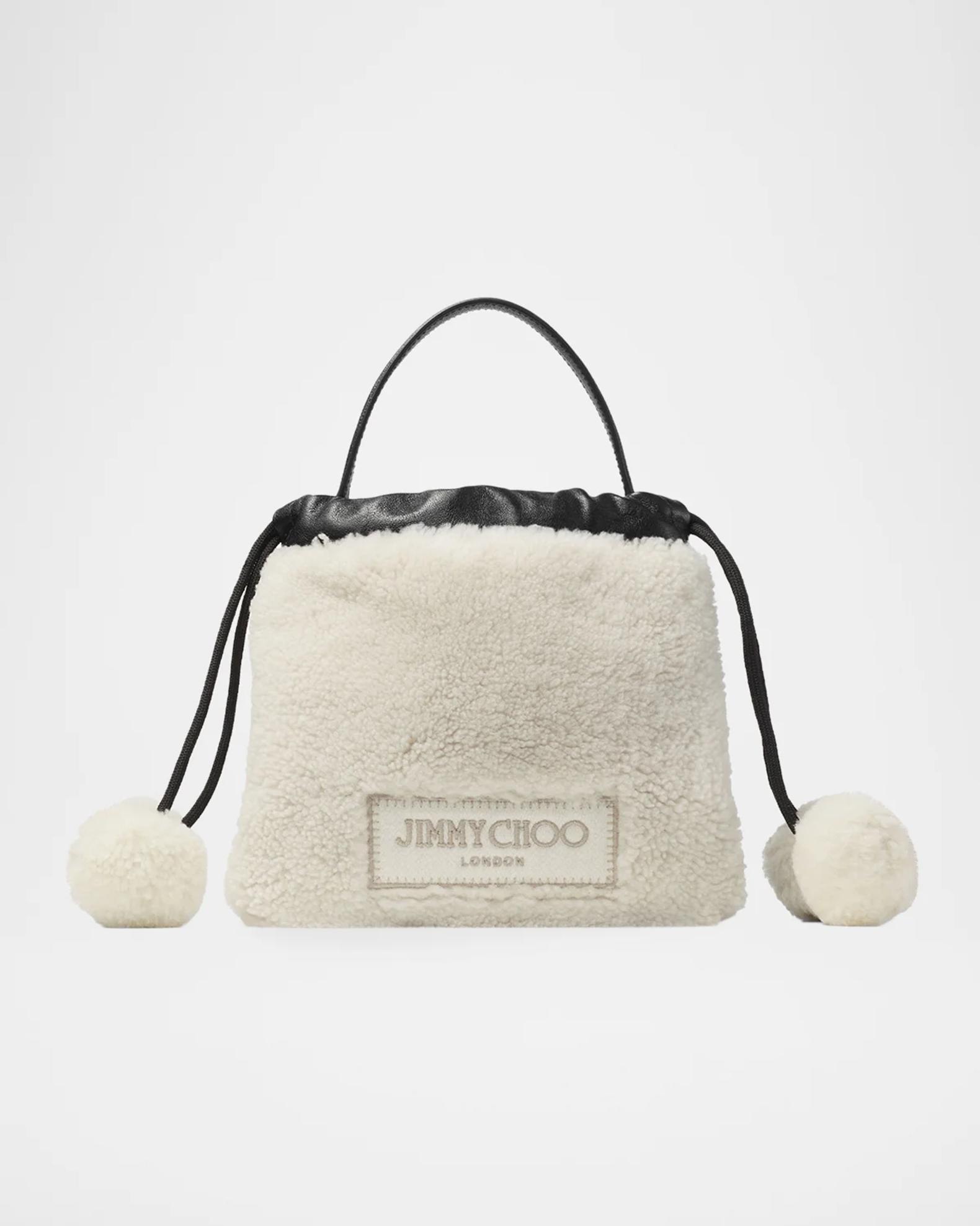 Jimmy Choo Mini Shearling Pom-Pom Drawstring Pouch Bag | Neiman Marcus