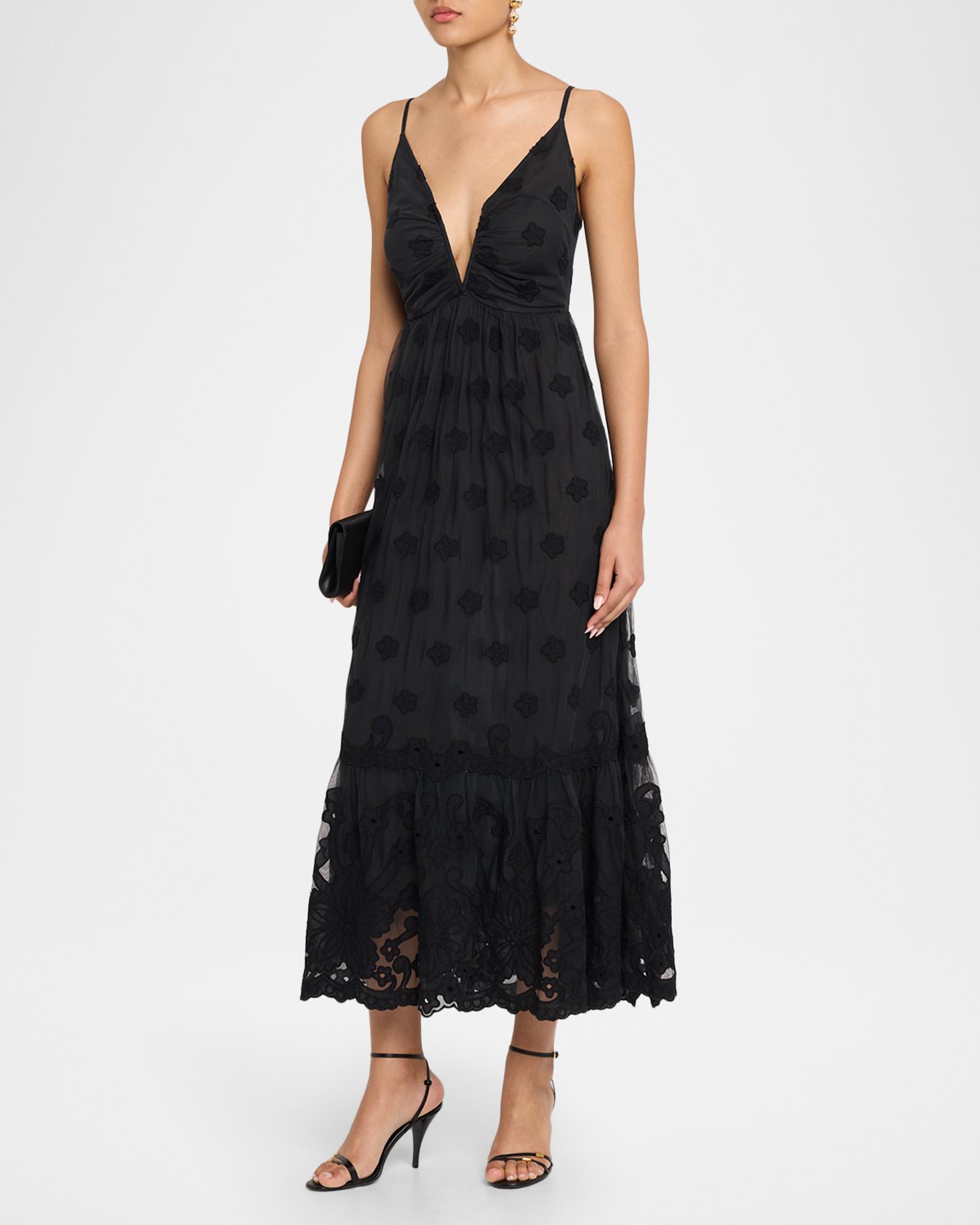 ramy brook formal dresses Women's Imogen Embroidered Midi Dress - Black Embroidery stylecode:D1793
