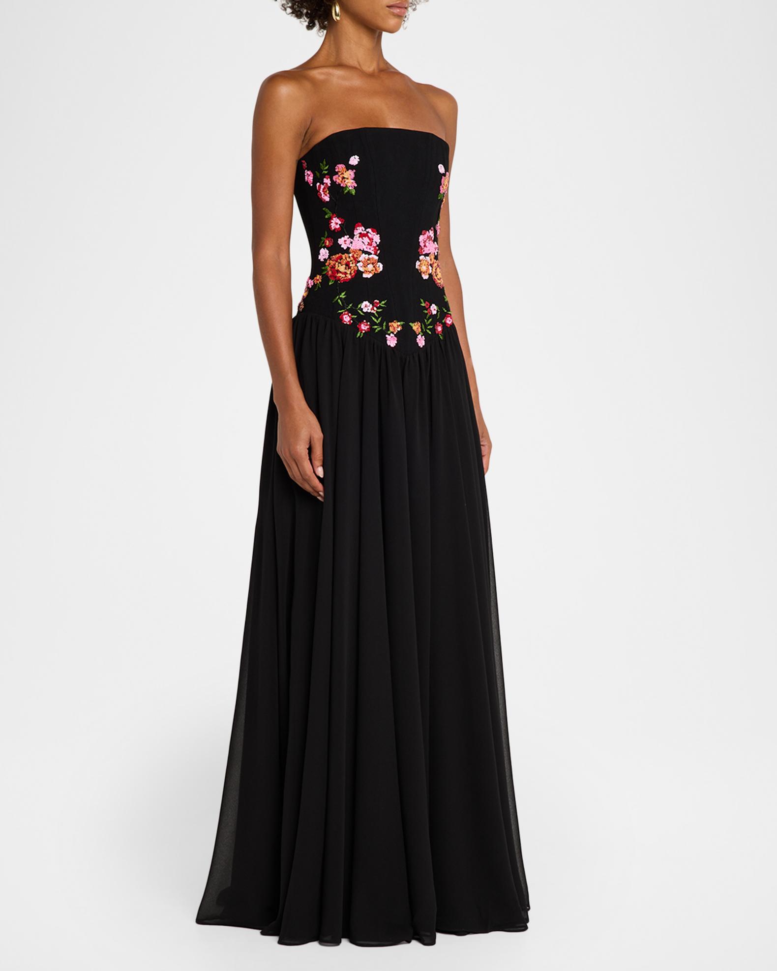 HELSI Women's Caroline Floral Appliqué Strapless Maxi Dress - Black