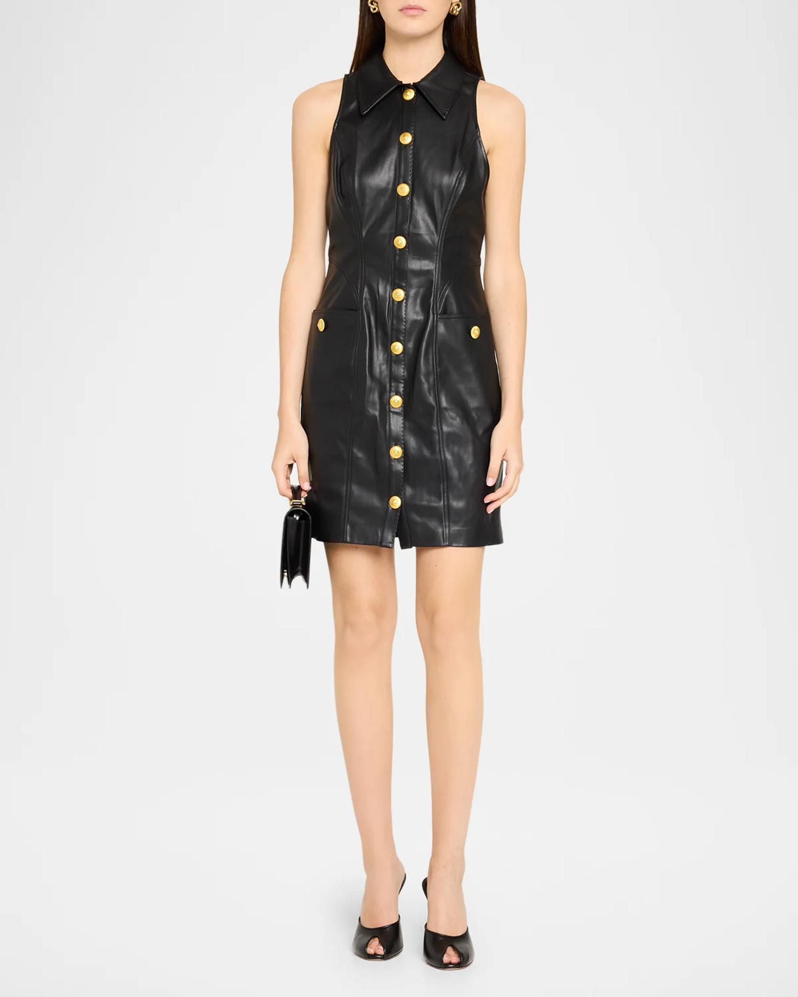faux leather cocktail dress L'AGENCE Apolline Sleeveless Faux-Leather Mini CLASSIC