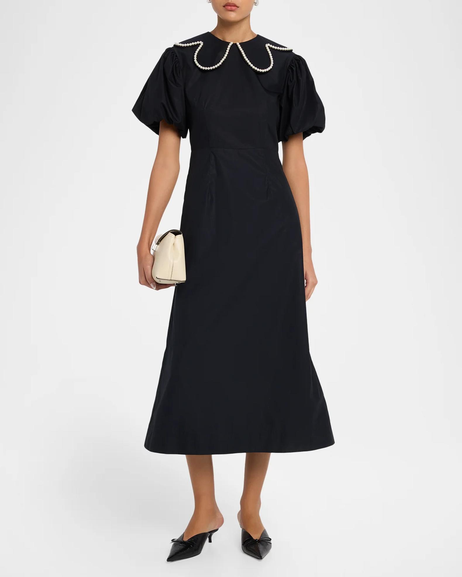 Simone Rocha Pearly-Beaded Collar Puff-Sleeve Midi Dress | Neiman