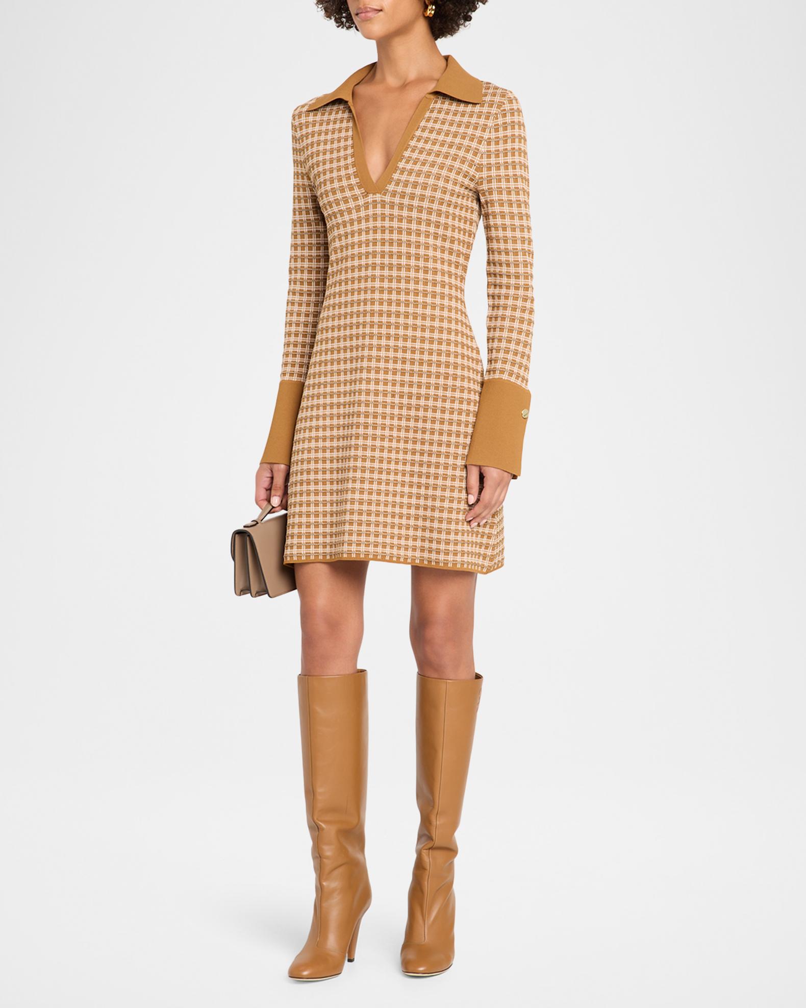 Veronica Beard Celena Plaid Knit V-Neck Mini Dress | Neiman Marcus