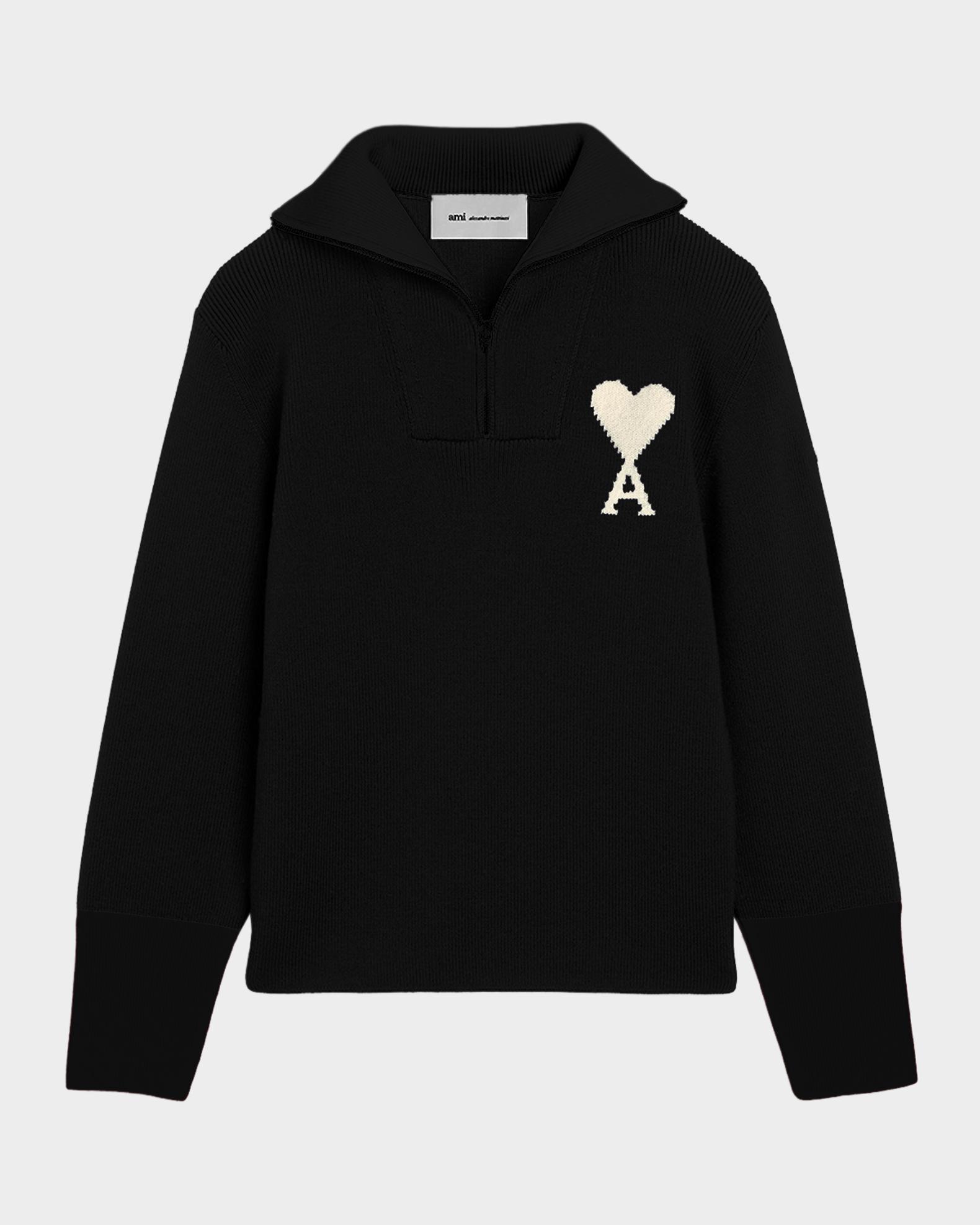 Ami Paris Men's Wool Intarsia-Logo Half-Zip Polo Sweater | Neiman