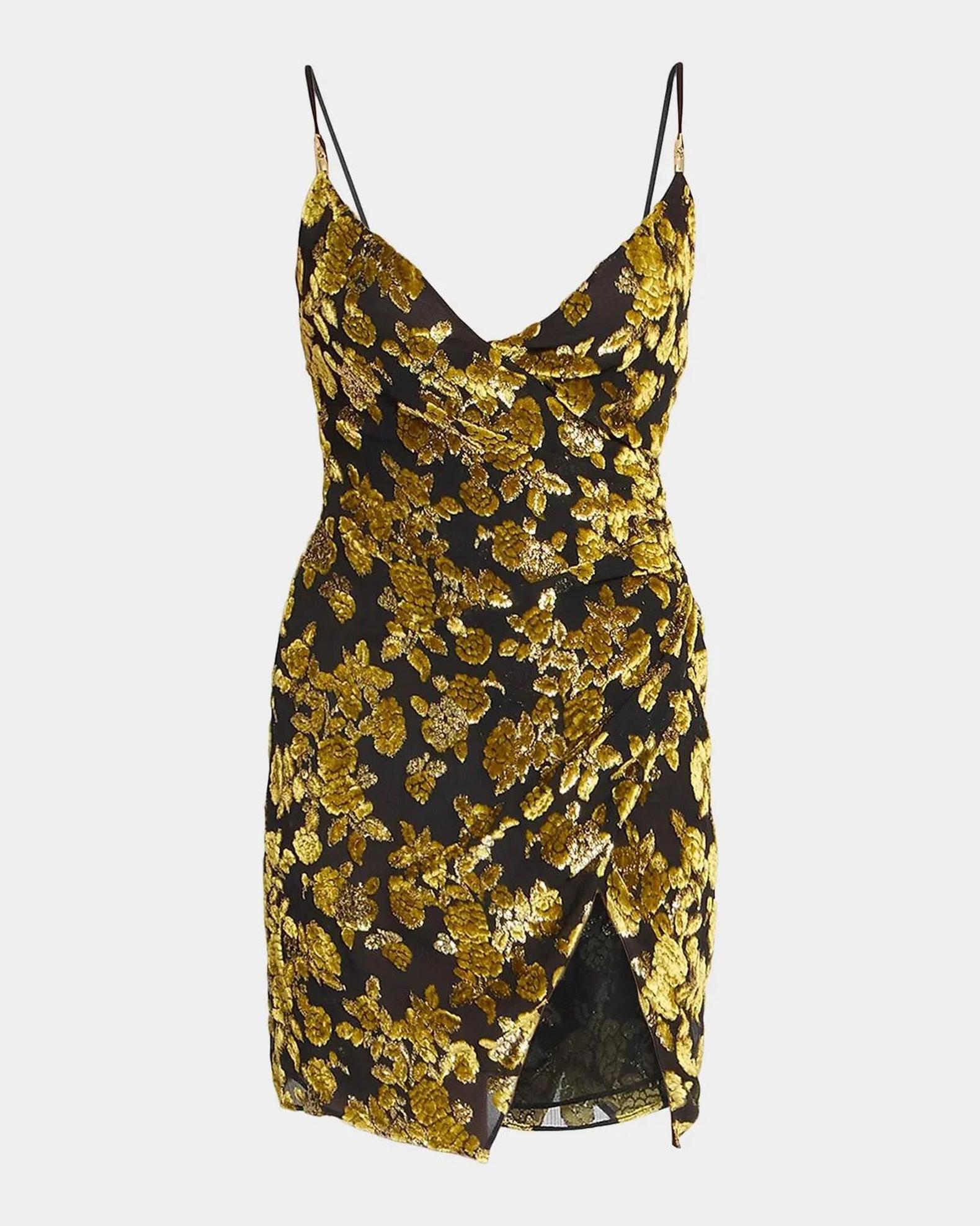 Balmain Jacquard Silk-Velvet Mini Dress, Black, Women's, 42
