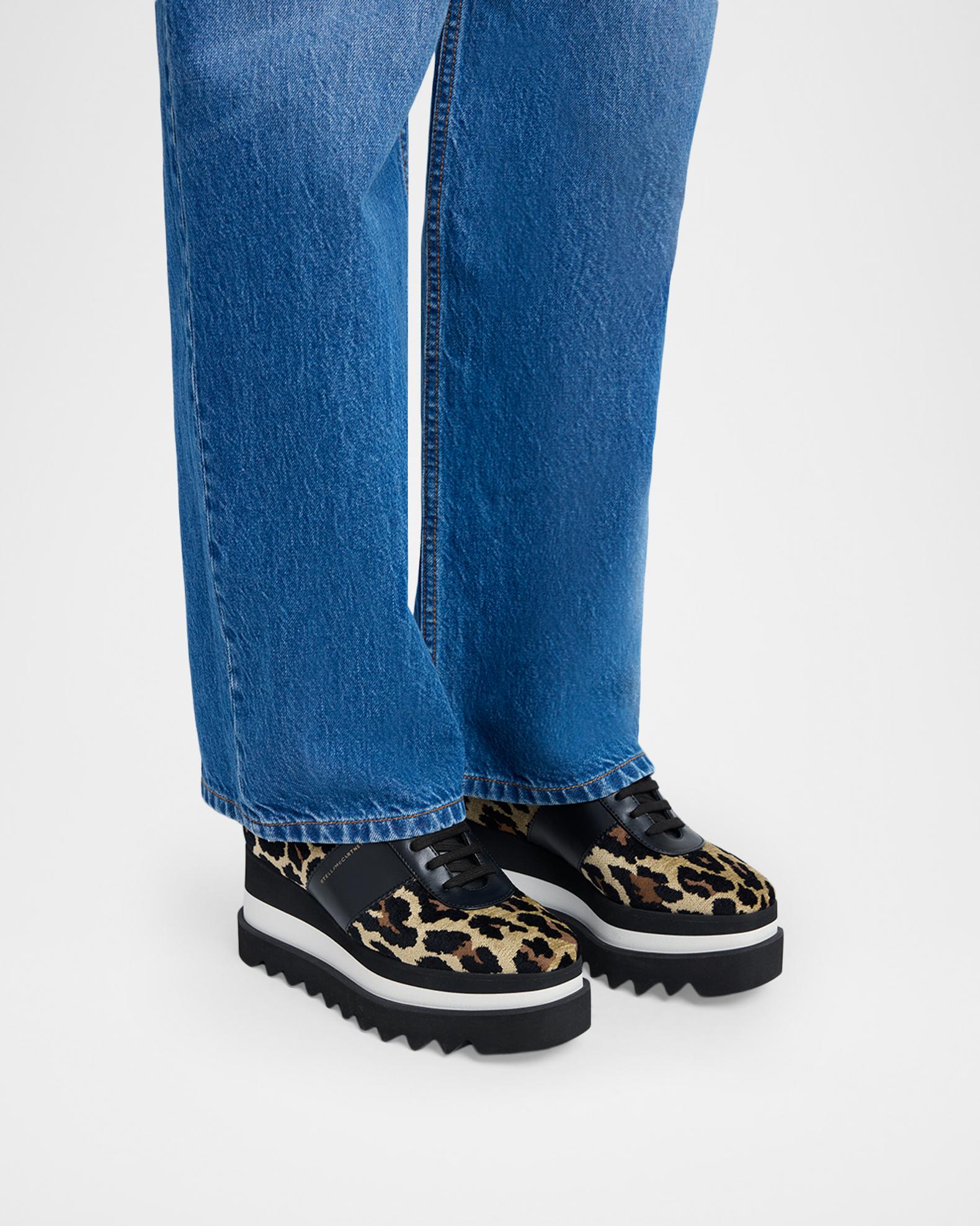 Stella McCartney Sneak-Elyse Ocelot Velvet Toothed-Sole Platform