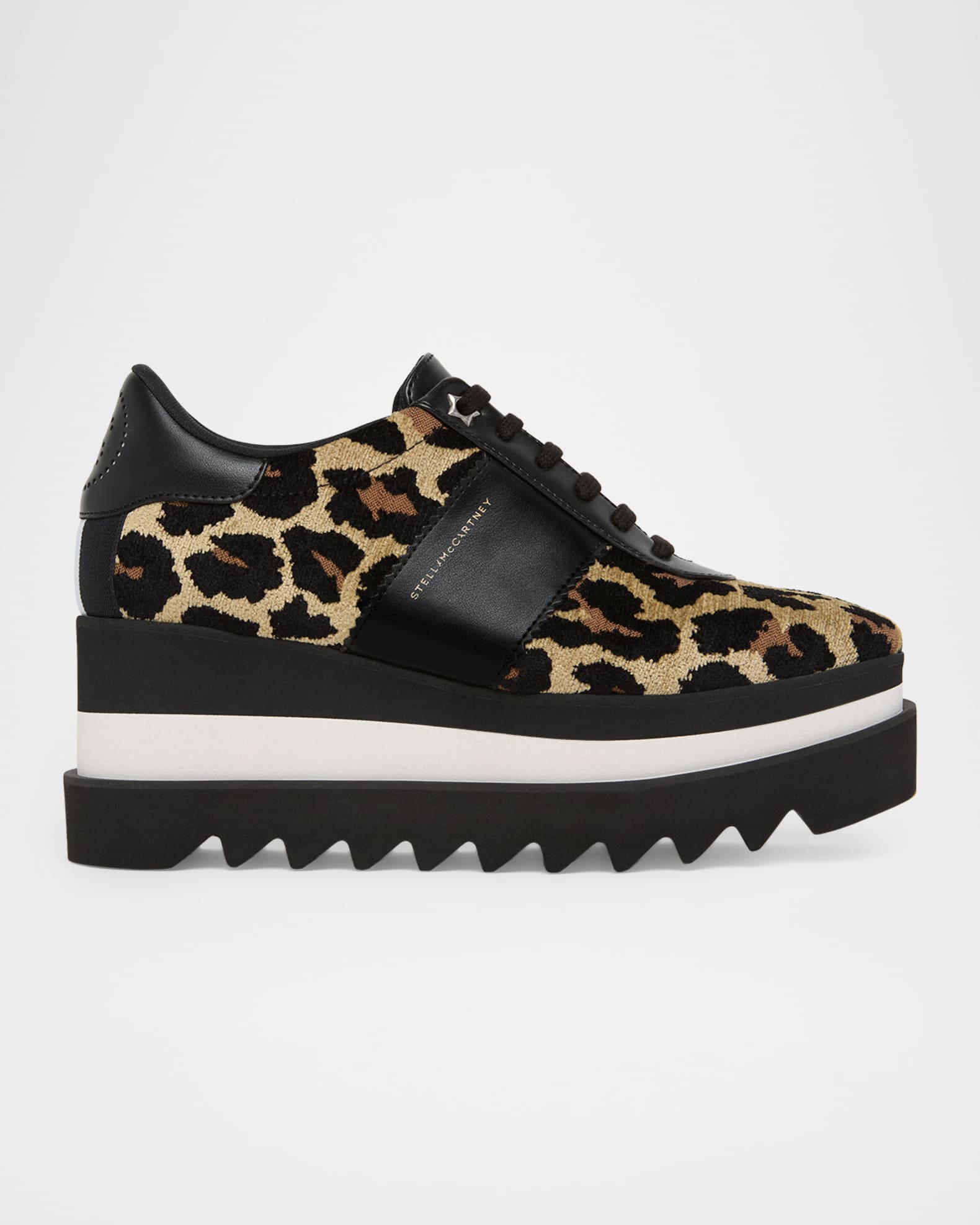 Stella McCartney Sneak-Elyse Ocelot Velvet Toothed-Sole Platform