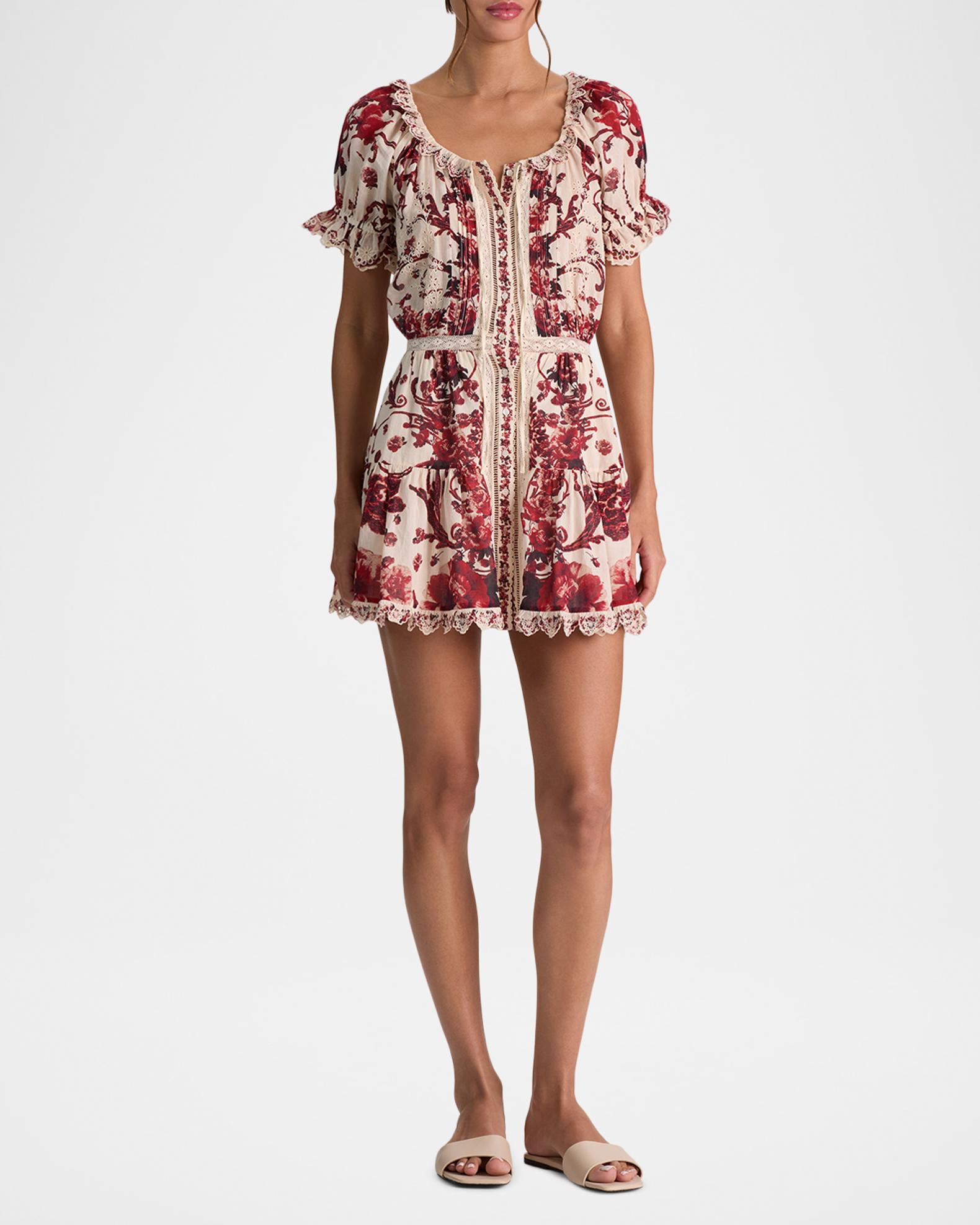 ALICE + OLIVIA McLaine Embroidered Puff-Sleeve Mini Dress | Neiman