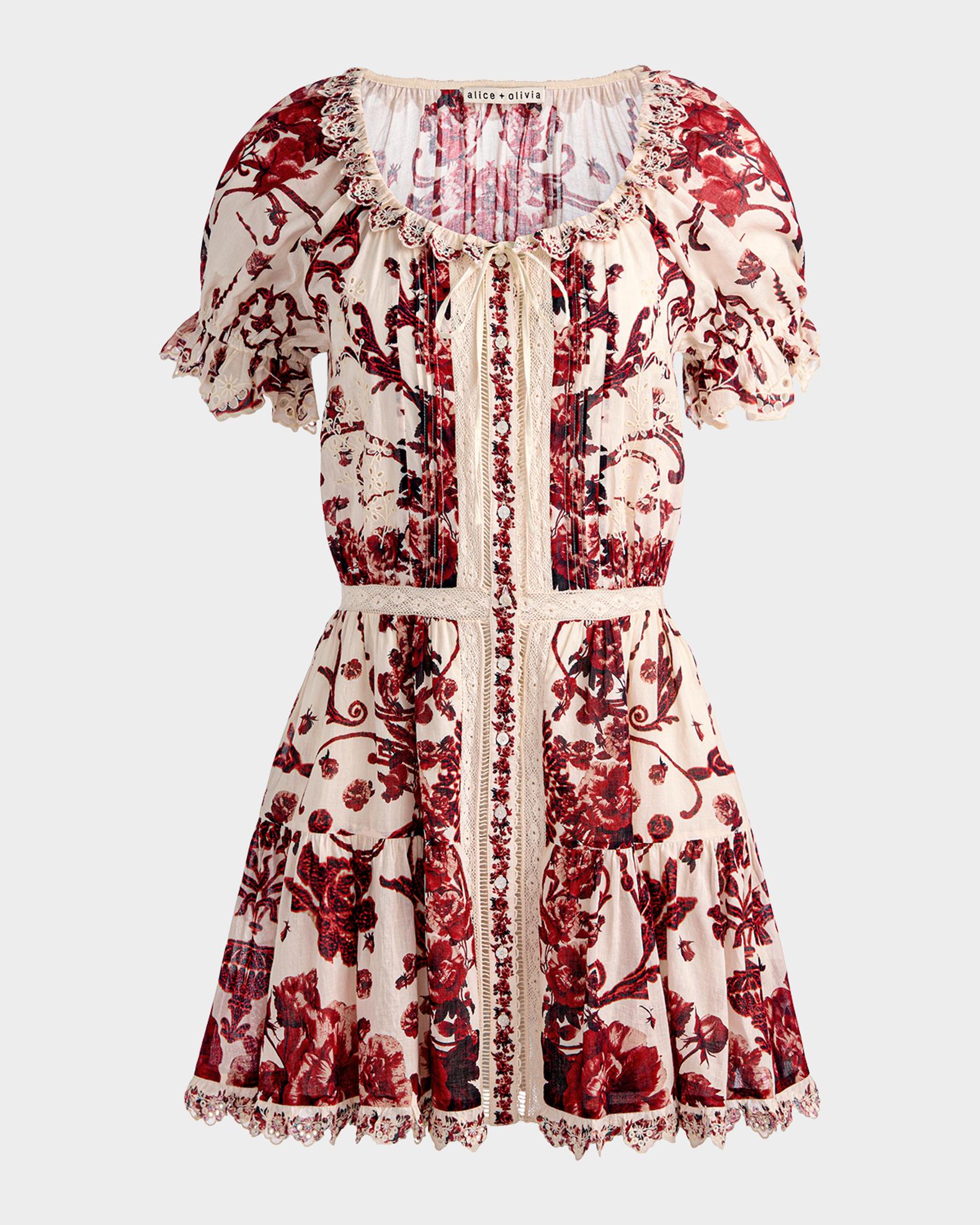 ALICE + OLIVIA Mclaine Puff Sleeve Mini Dress | Orchard Glow | Red | Woven